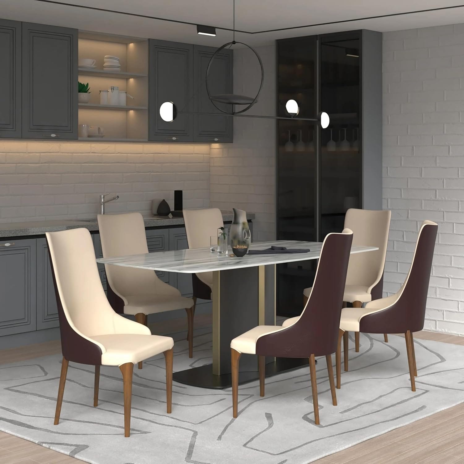 Elm High Back Dining Chair Set Of 2 Solid Ash Wood Frame With Premium Upholstery Modern Two Tone Accent Chair Assembled