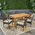 Elmar Outdoor 7 Piece Wood And Wicker Expandable Dining Set By Christopher Knight Home