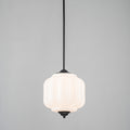 Eloise 1 Light Vintage Pumpkin Shaped Matte Black Pendant Light With Milk Glass Shade For Hallway Or Living Room