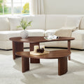 Elora 2 Piece Irregular Nesting Coffee Table Set Mdf With Walnut Finish And Sculpted Leg Design By Gdfstudio