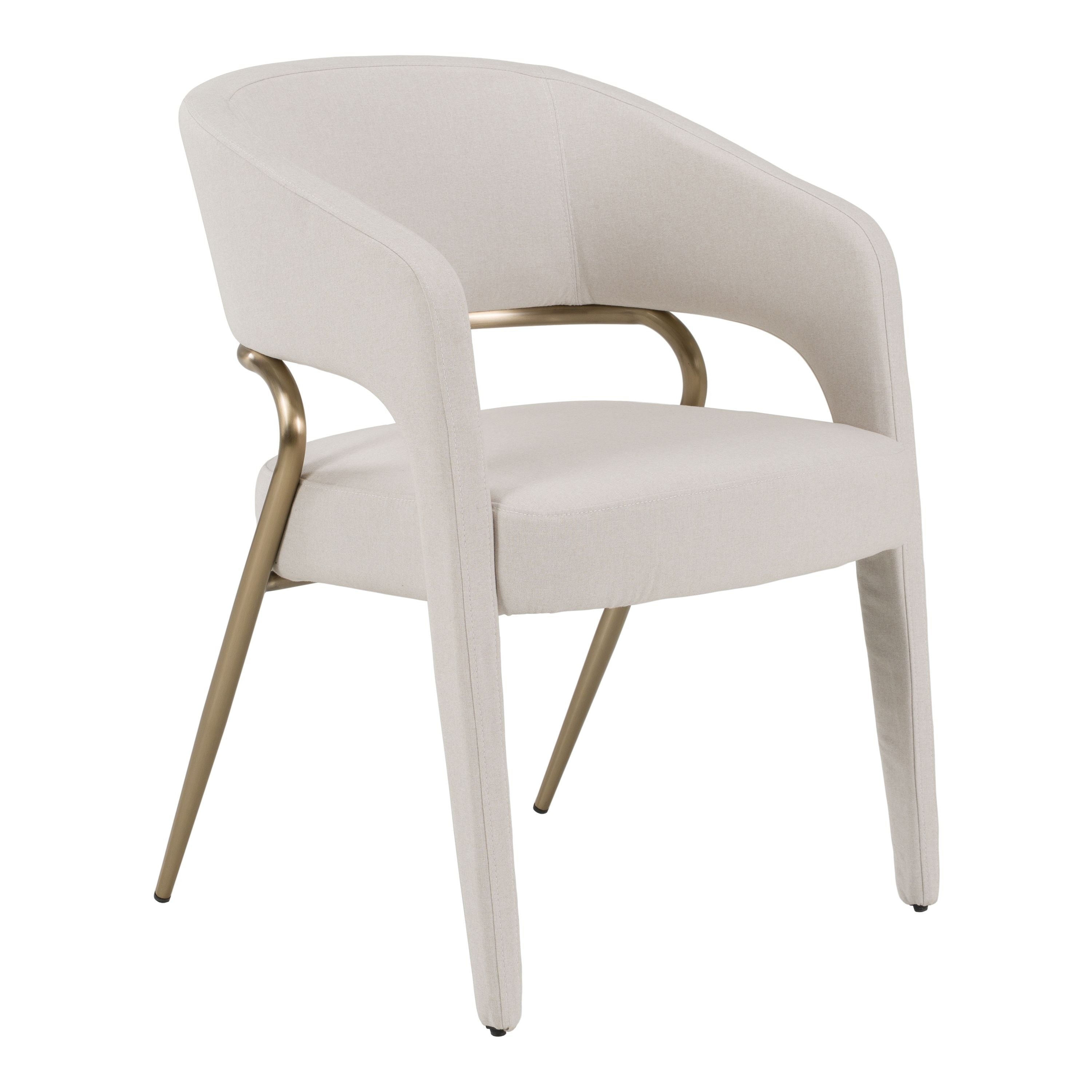 Elson Modern Off White Fabric Antique Brass Dining Chair