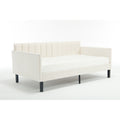 Ely Twin Size Daybed With Tufted Backrest Ribbed Beige Velvet Upholstery