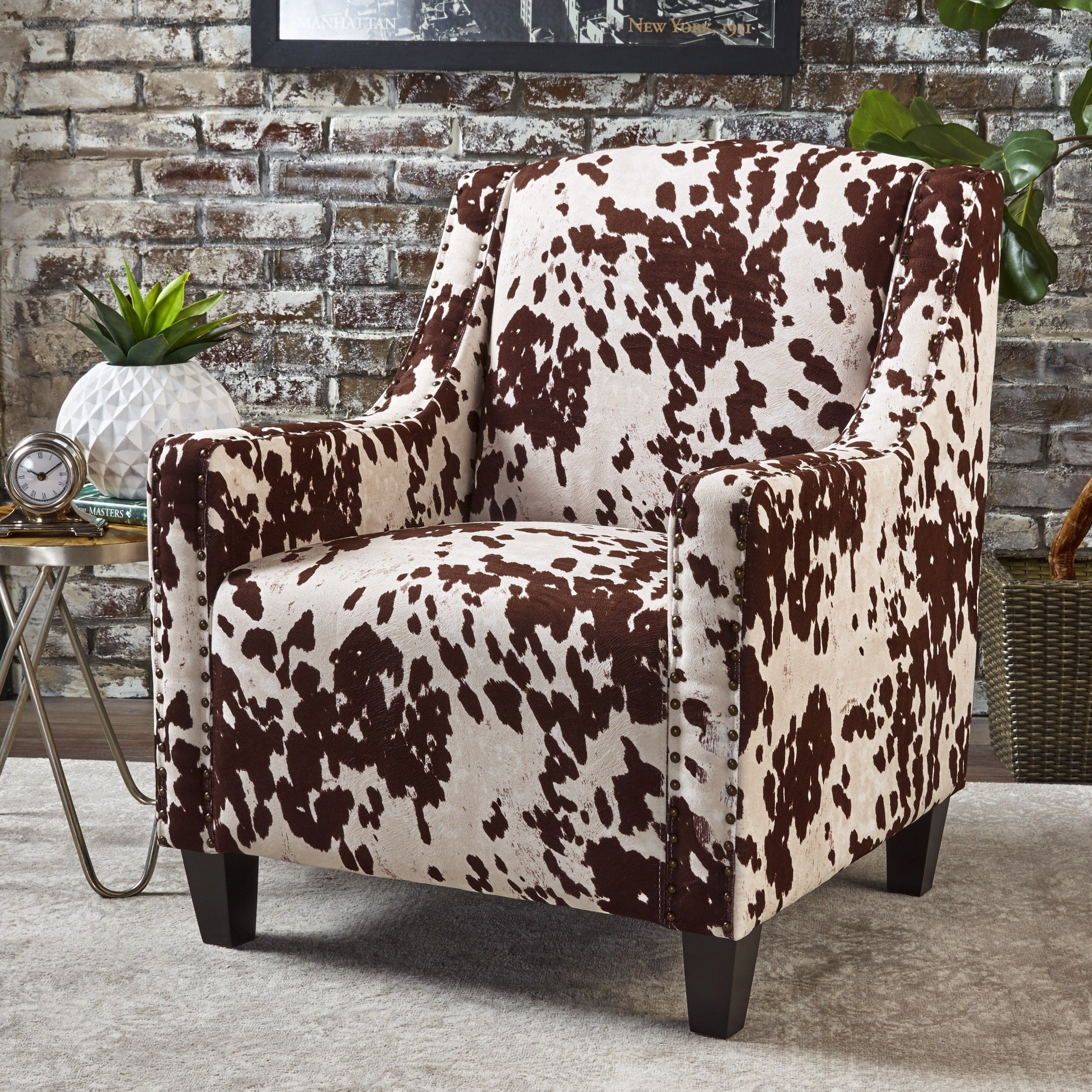 Elysabeth Cow Print Velvet Club Chair By Christopher Knight Home