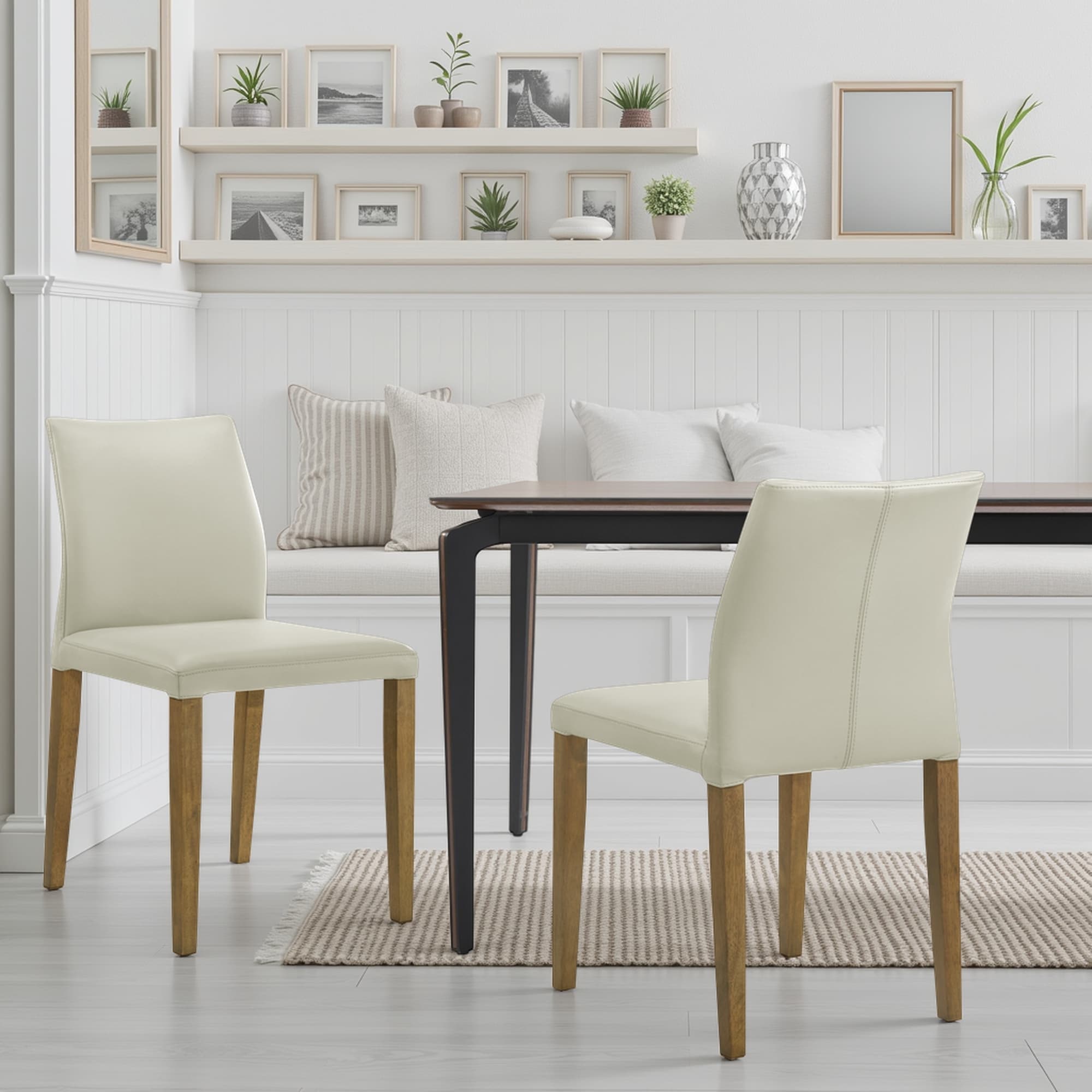 Elyza Top Grain Leather Upholstered Wood Dining Chairs Set Of 2