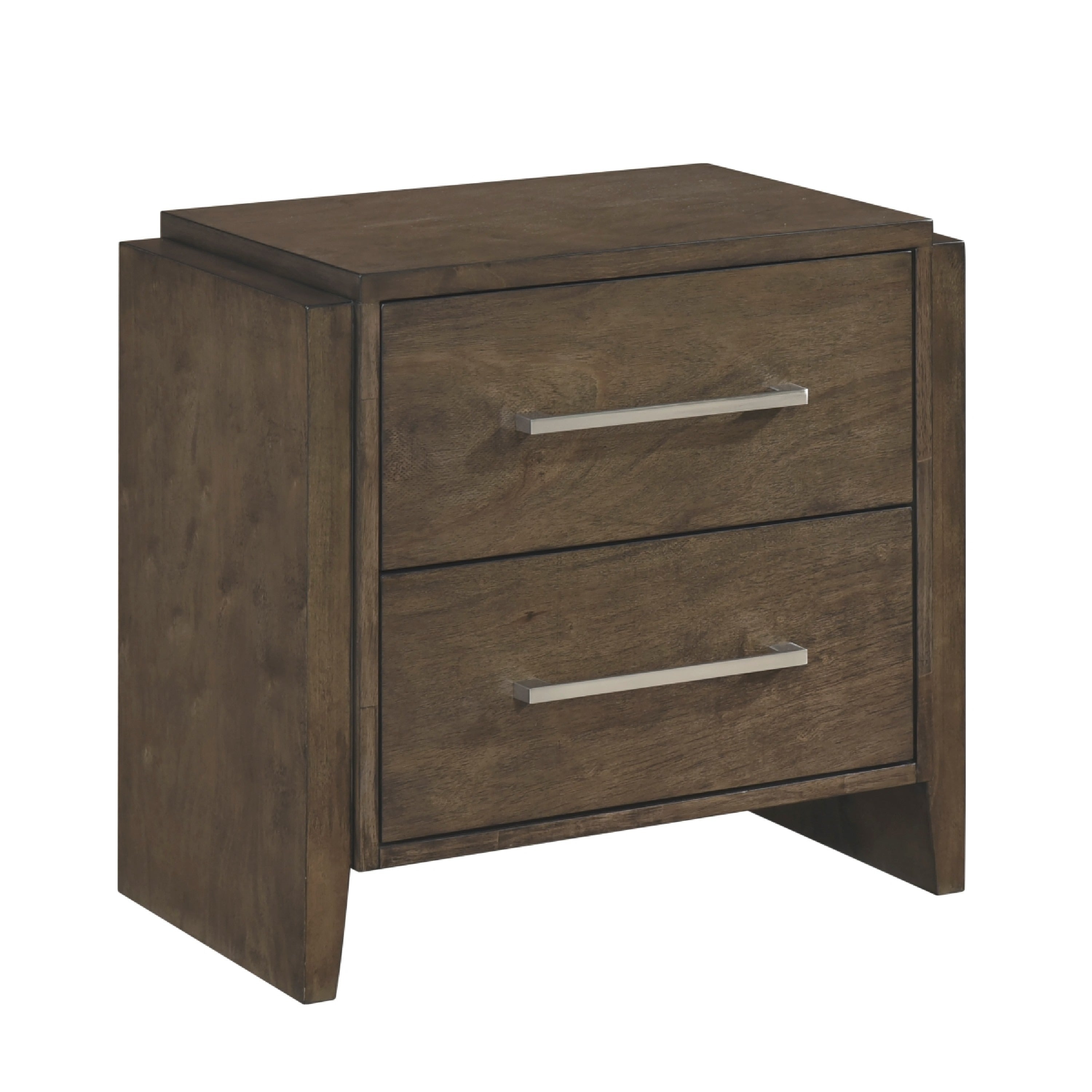 Ema Nightstand 2 Drawers With Chrome Handles Dark Walnut Brown