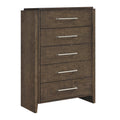 Ema Tall Dresser Chest 5 Drawers With Chrome Handles Dark Walnut Brown