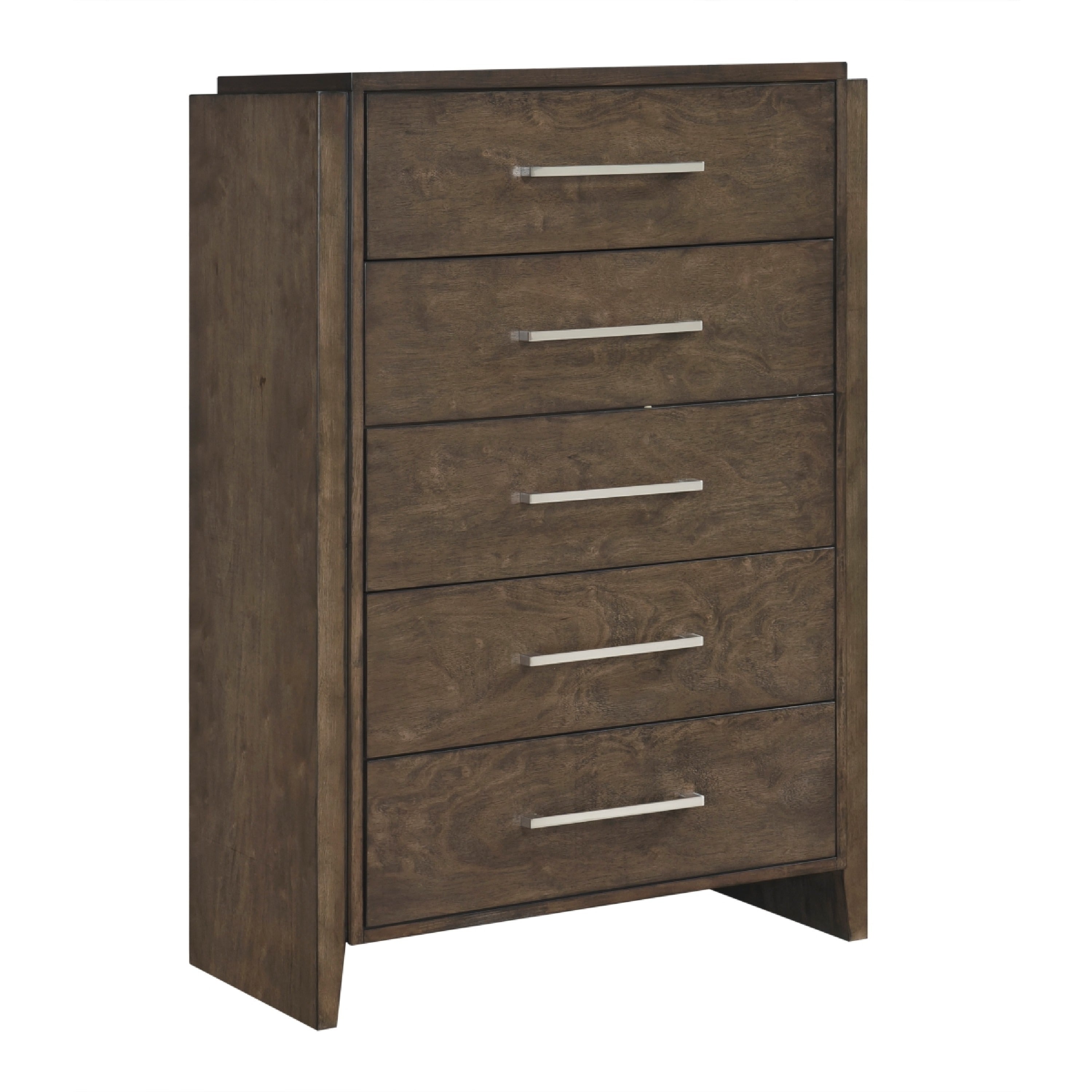 Ema Tall Dresser Chest 5 Drawers With Chrome Handles Dark Walnut Brown
