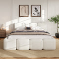 Embedded Platform Bed With Square Plush Upholstery Headboard White