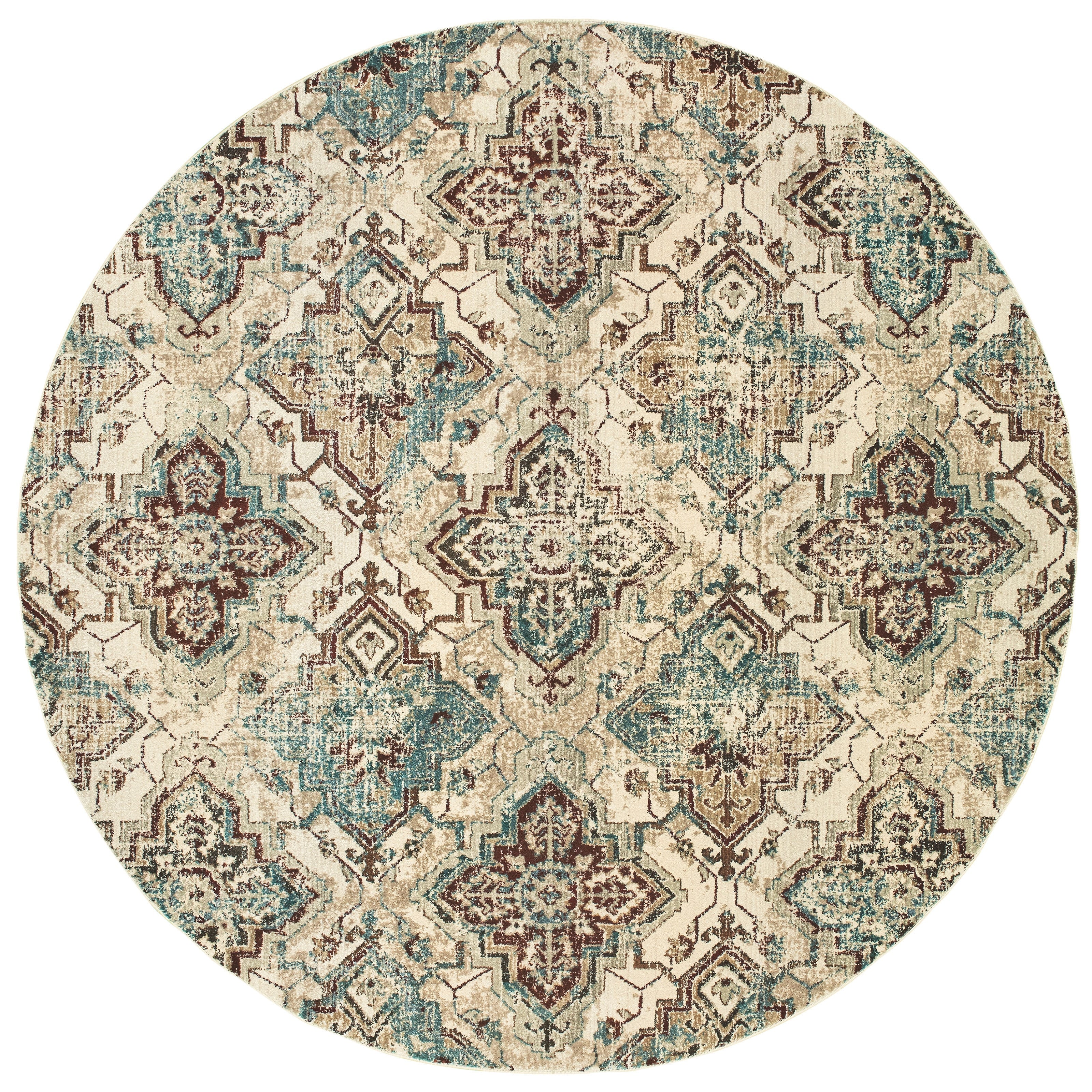 Antiqued All Over Medallions Ivory Gold Area Rug 910 X 1210 910 X 1210