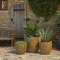 Embossed Lightweight Eco Stone Round Indoor Outdoor Planter Set With Drainage Holes 14.57 L X 14.57 W X 12.99 H