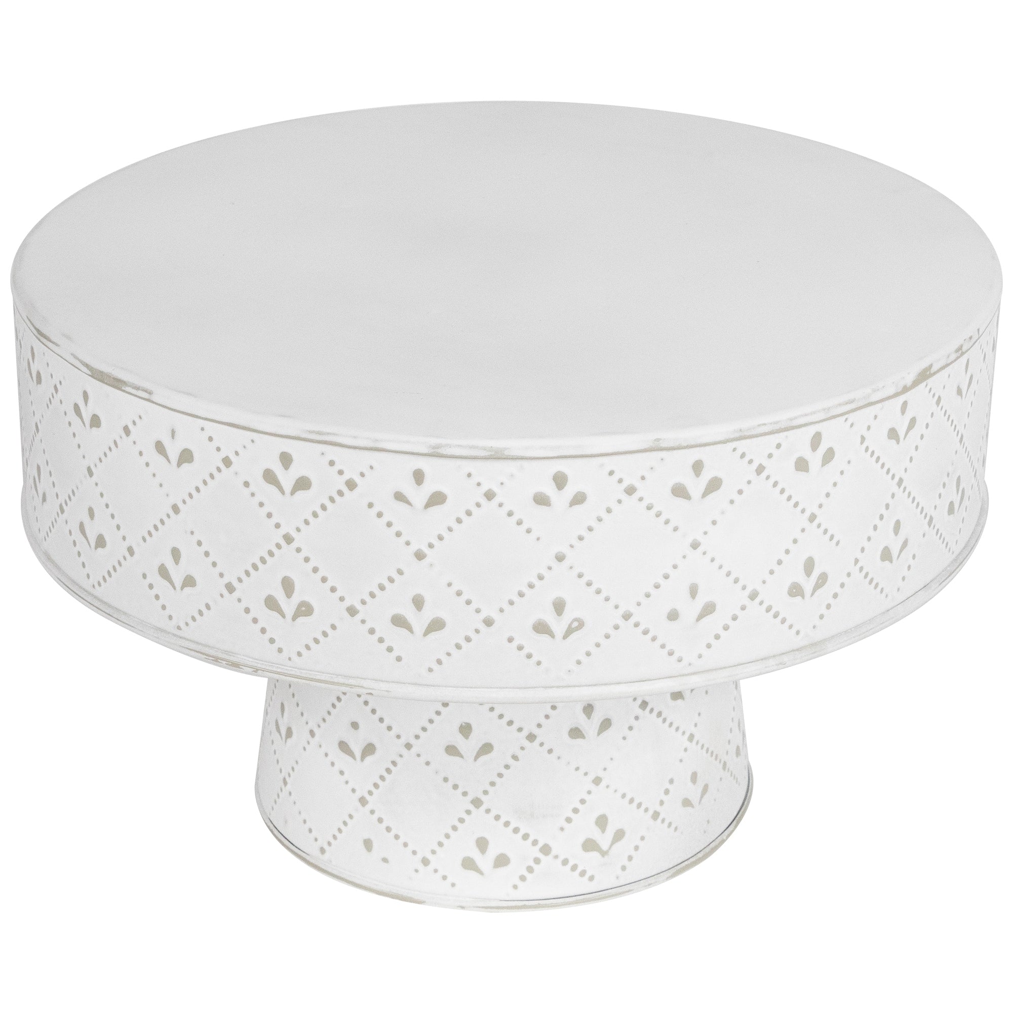 Embossed Round Iron Cake Stand 11.75 White