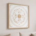Embossed White Gold Medallion Wall Art 3D Metal Framed Square Boho Coastal Farmhouse Decor For Living Room Bedroom