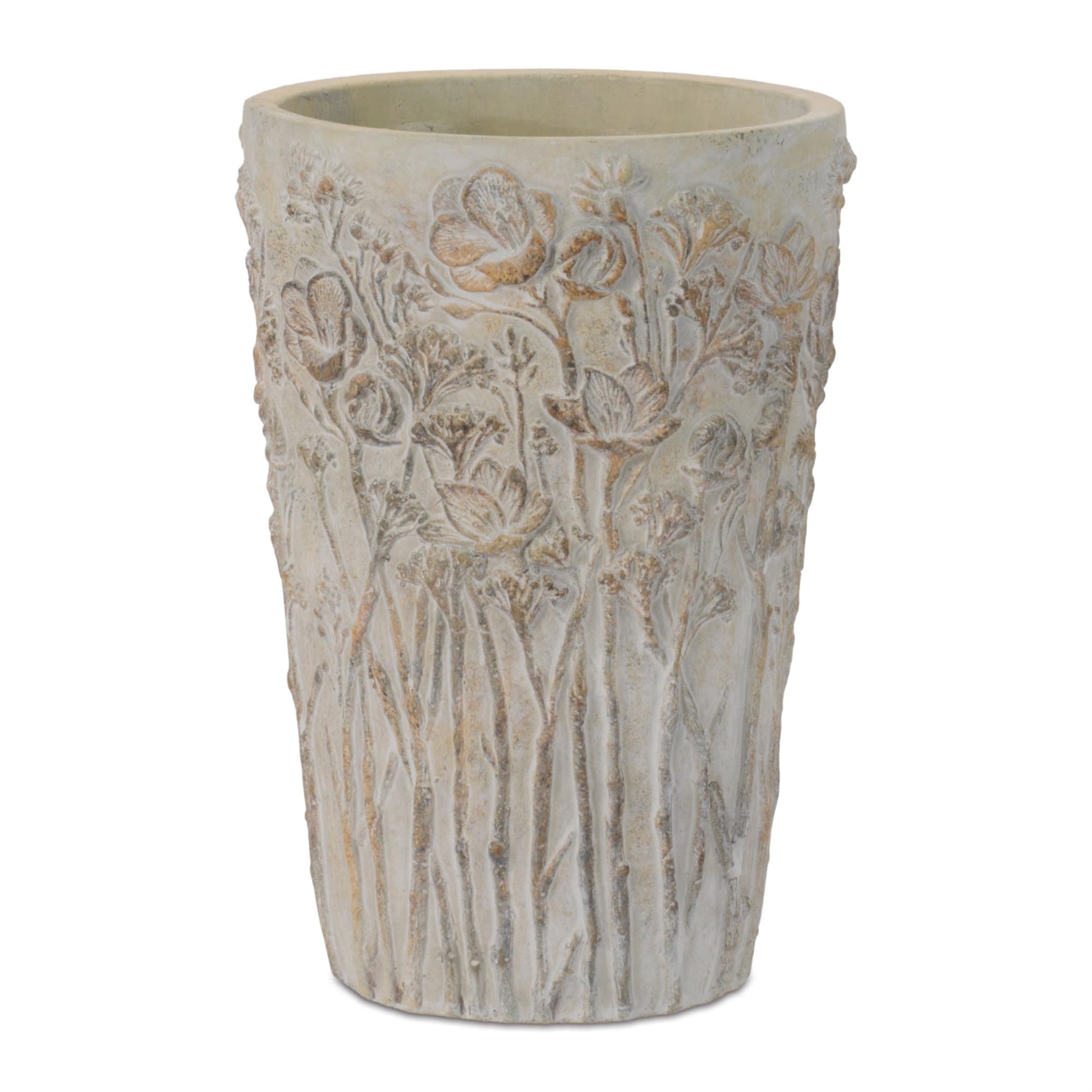Embossed Wildflower Cement Planter Set Of 2