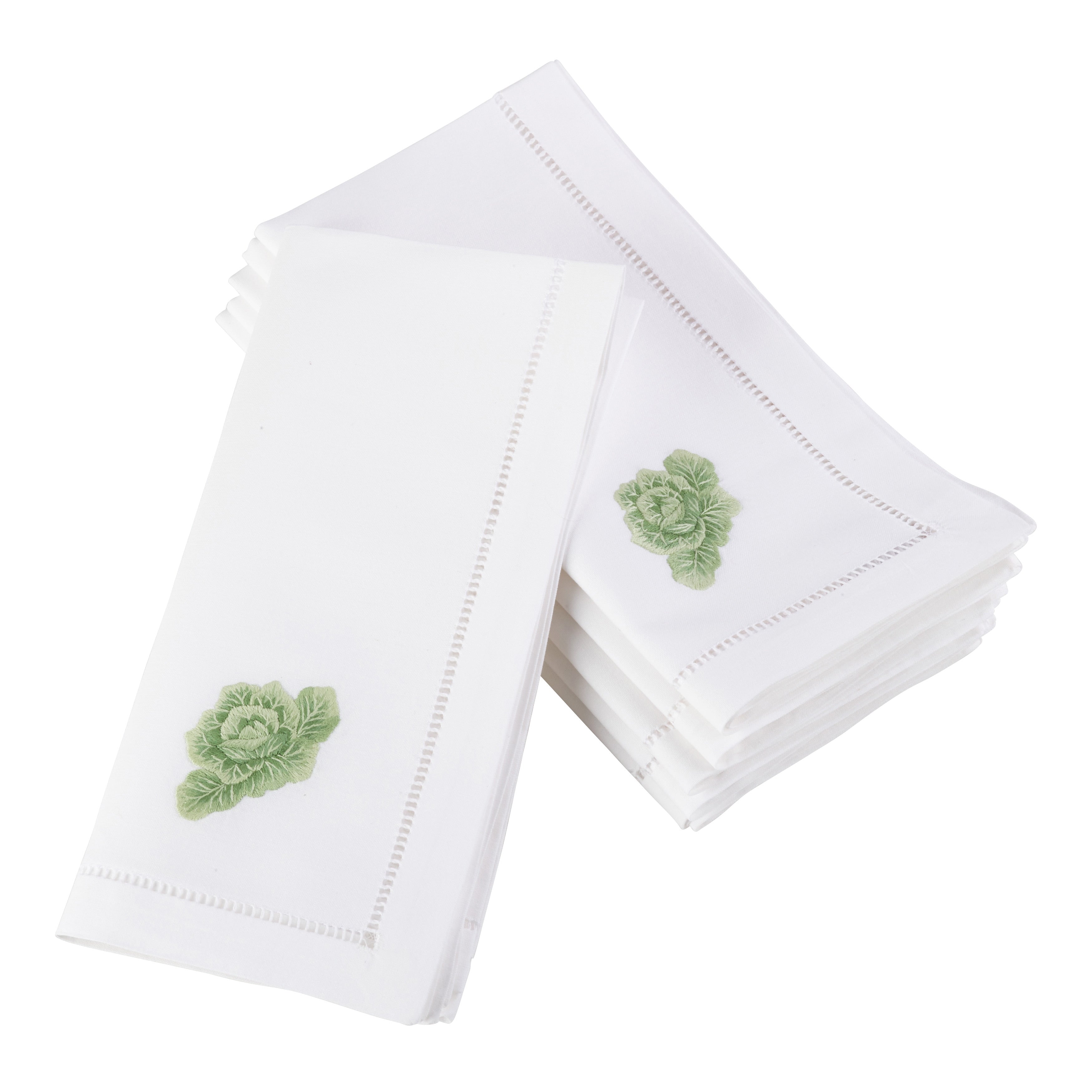 Embroidered Cabbage Hemstitched Cotton Napkin Set Of 6