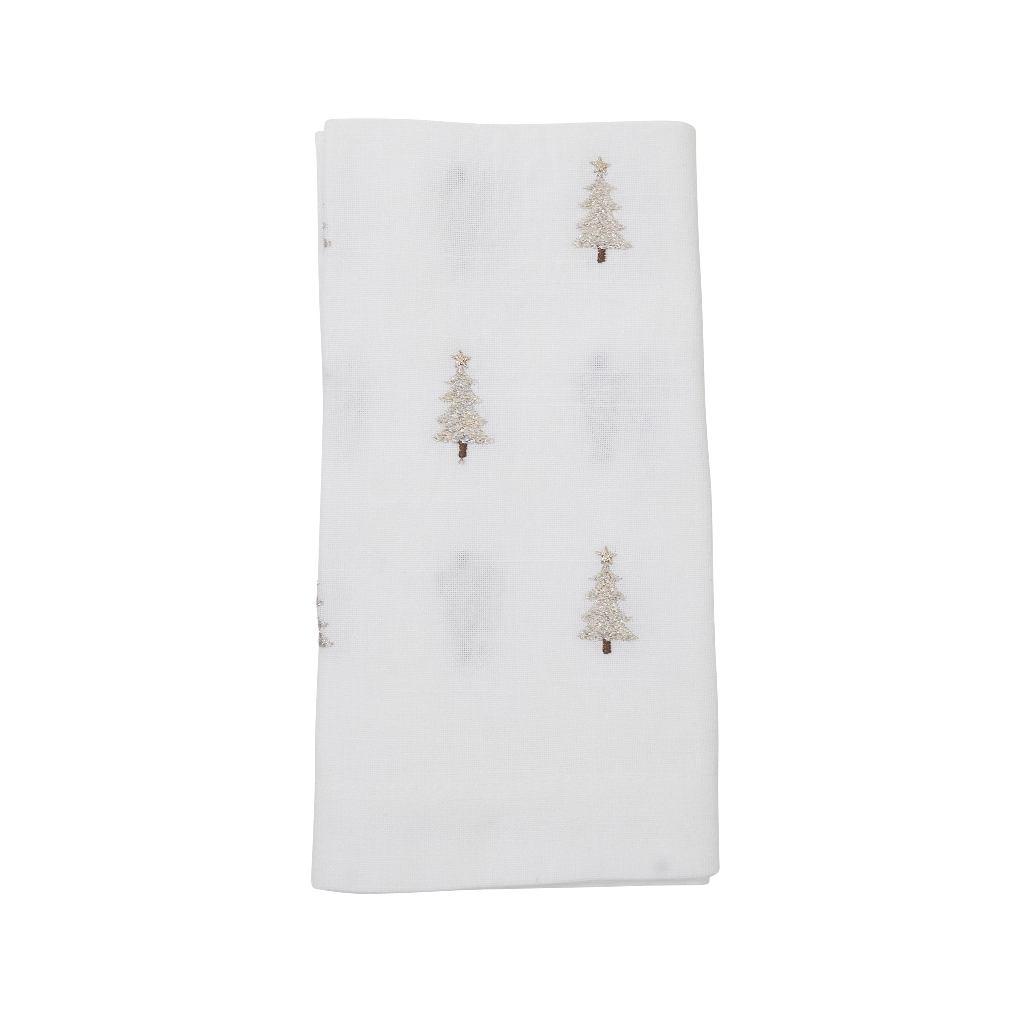 Embroidered Christmas Tree Napkins Set Of 4 Scattered Holiday Tree Motif For Festive Tables 20 X20