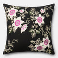 Embroidered Cotton Black Ivory Floral 22 Inch Throw Pillow Or Pillow Cover