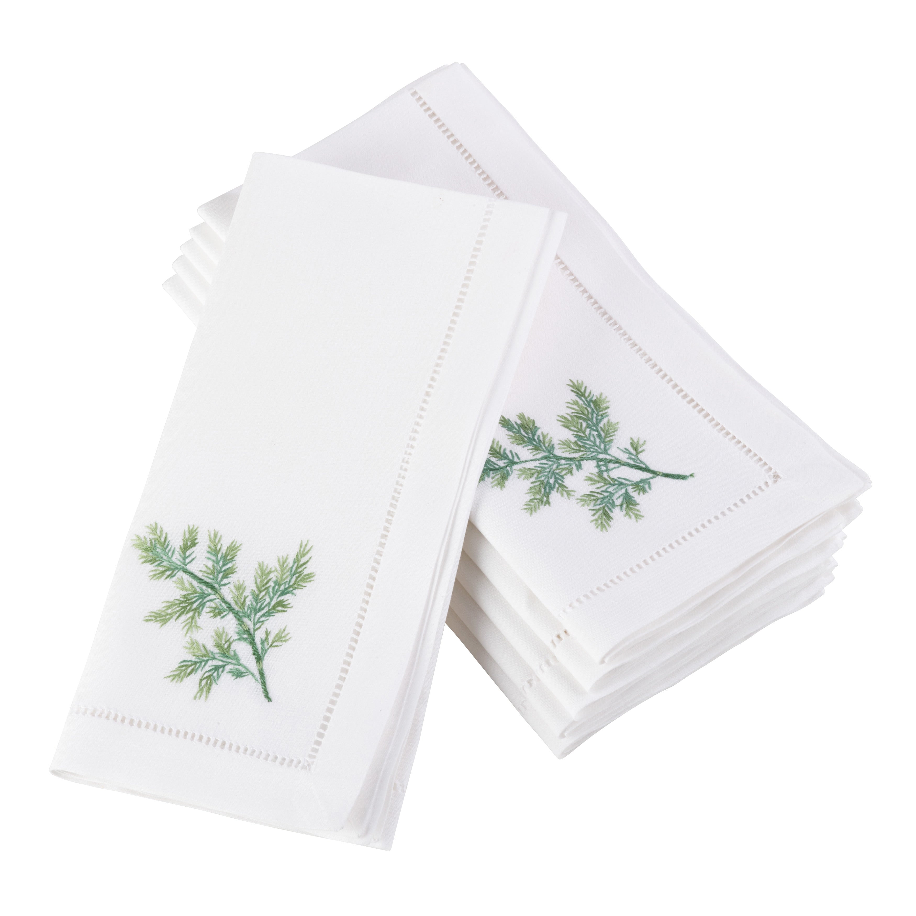 Dill Embroidered And Hemstitched Cotton Napkin Set Of 6