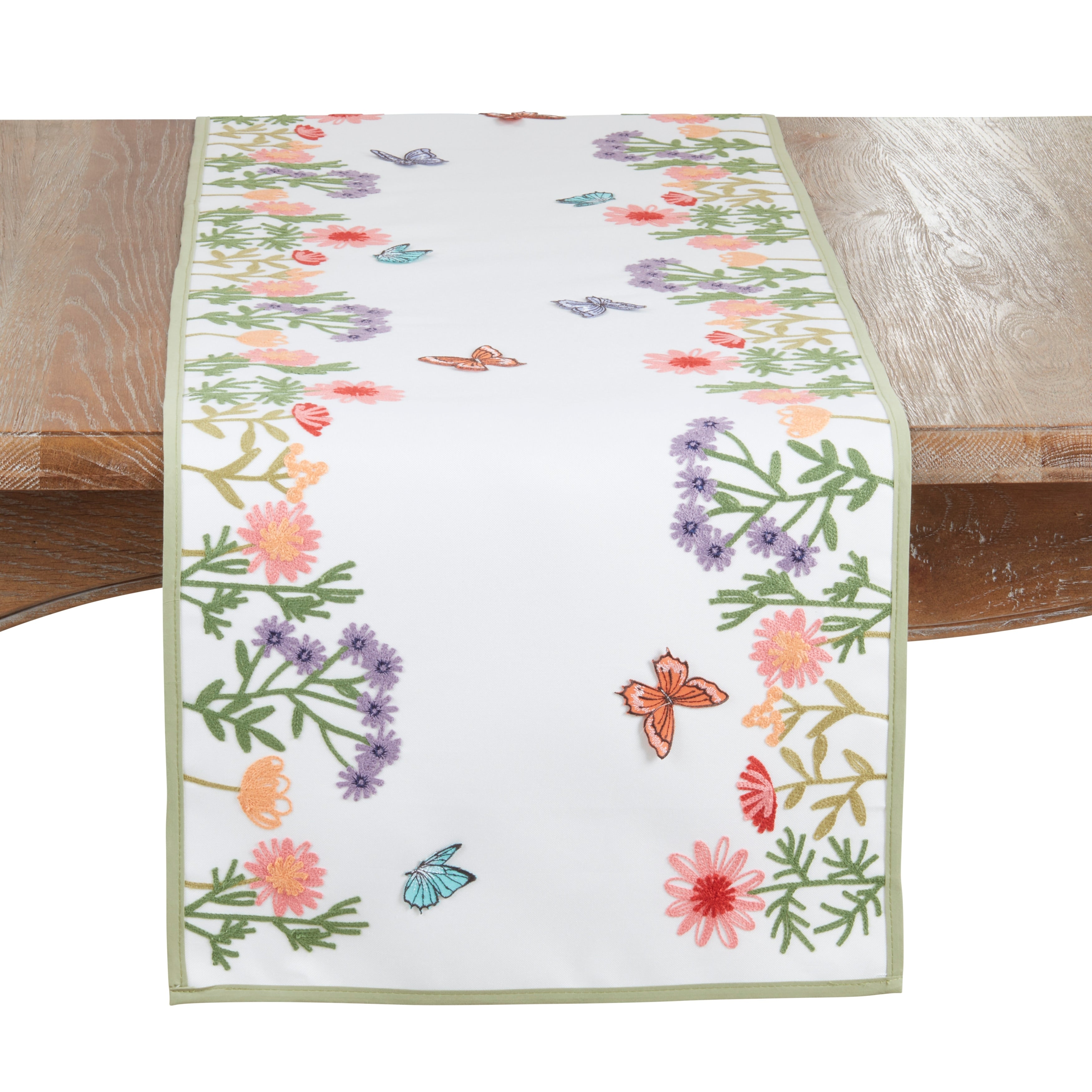 Embroidered Floral Butterfly Table Runner Non Reversible Decorative Table Runner 16 X70