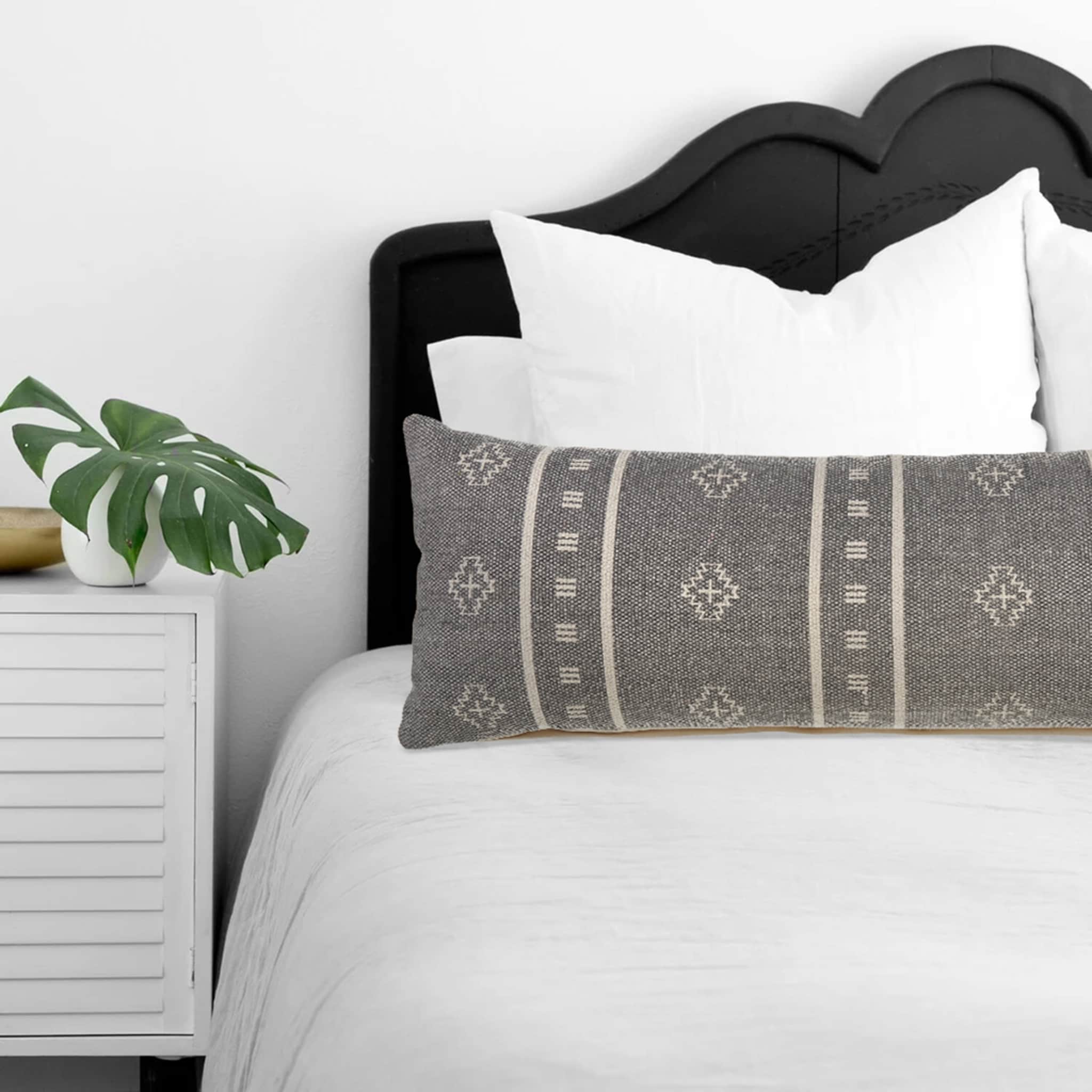 Lr Home Embroidered Gray And Cream Throw Pillow 14 X 36