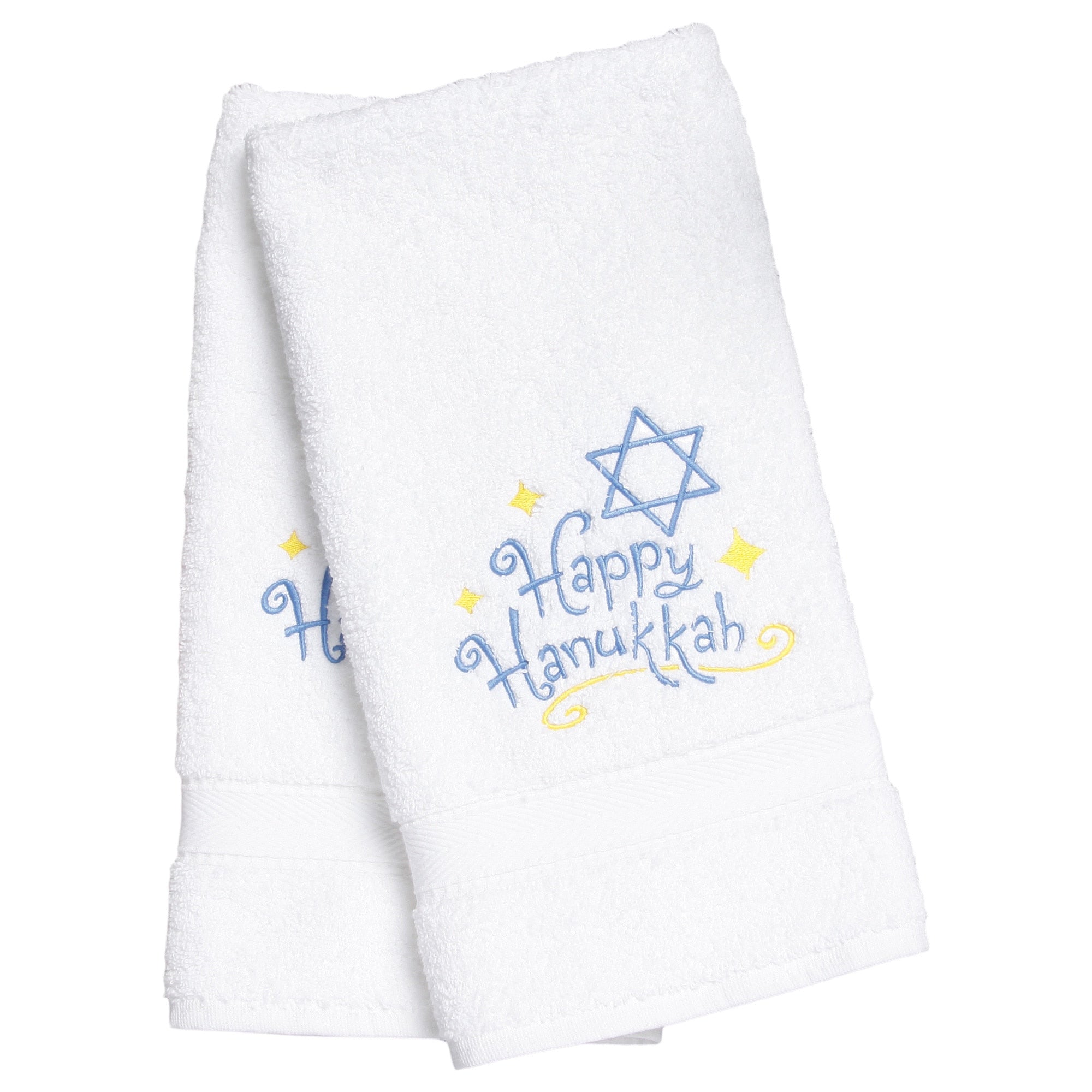 Embroidered Happy Hanukkah Holiday Turkish Cotton Hand Towels Set Of 2