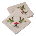 Embroidered Holiday Holly Linen Blend Napkin Set Of 4