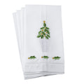 Embroidered Holly Leaf Christmas Tree Design Hemstitched Linen Cotton Guest Towel Set Of 4
