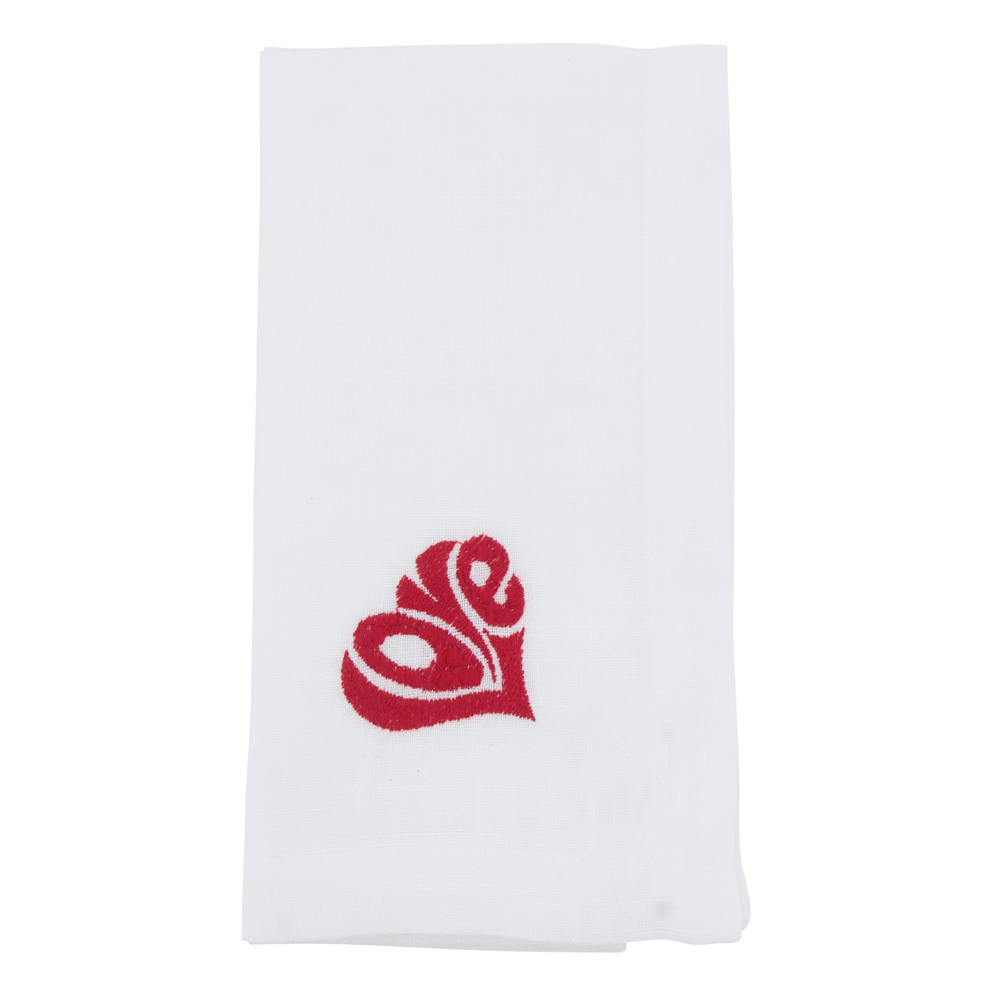 Embroidered Love Napkins Set Of 4 Bold Heart Shaped Script Motif For Romantic Tables 20 X20
