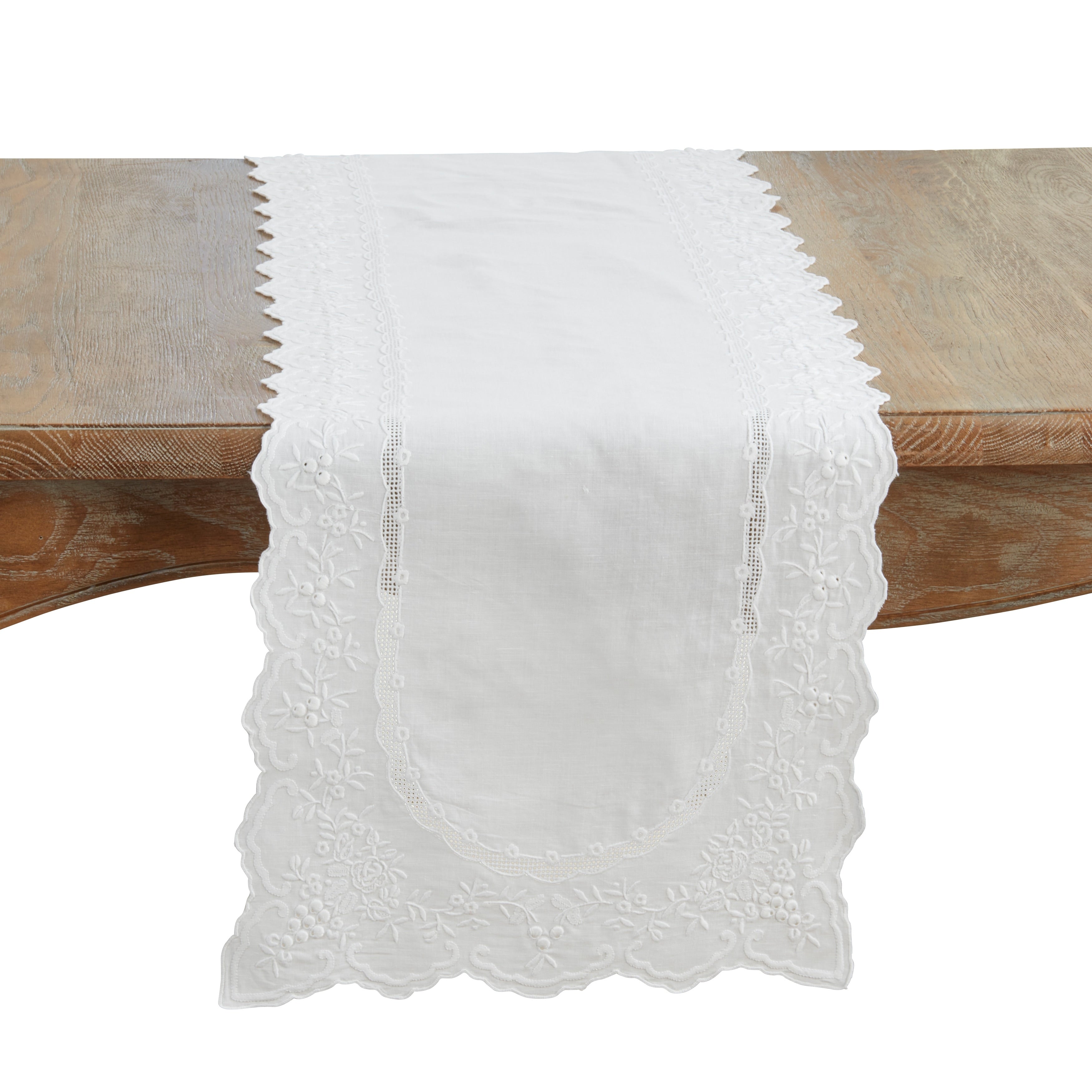 Embroidered Linen Blend Table Runner Decorative Non Reversible Table Runner For Dining Table