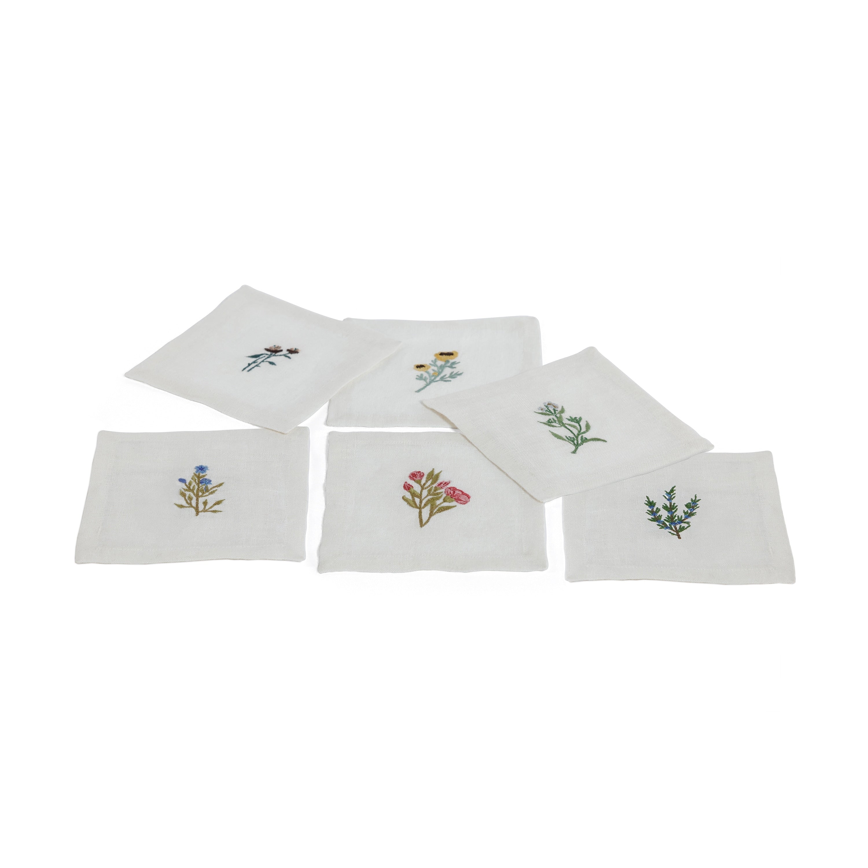 Embroidered Linen Cocktail Napkins Set Of 6