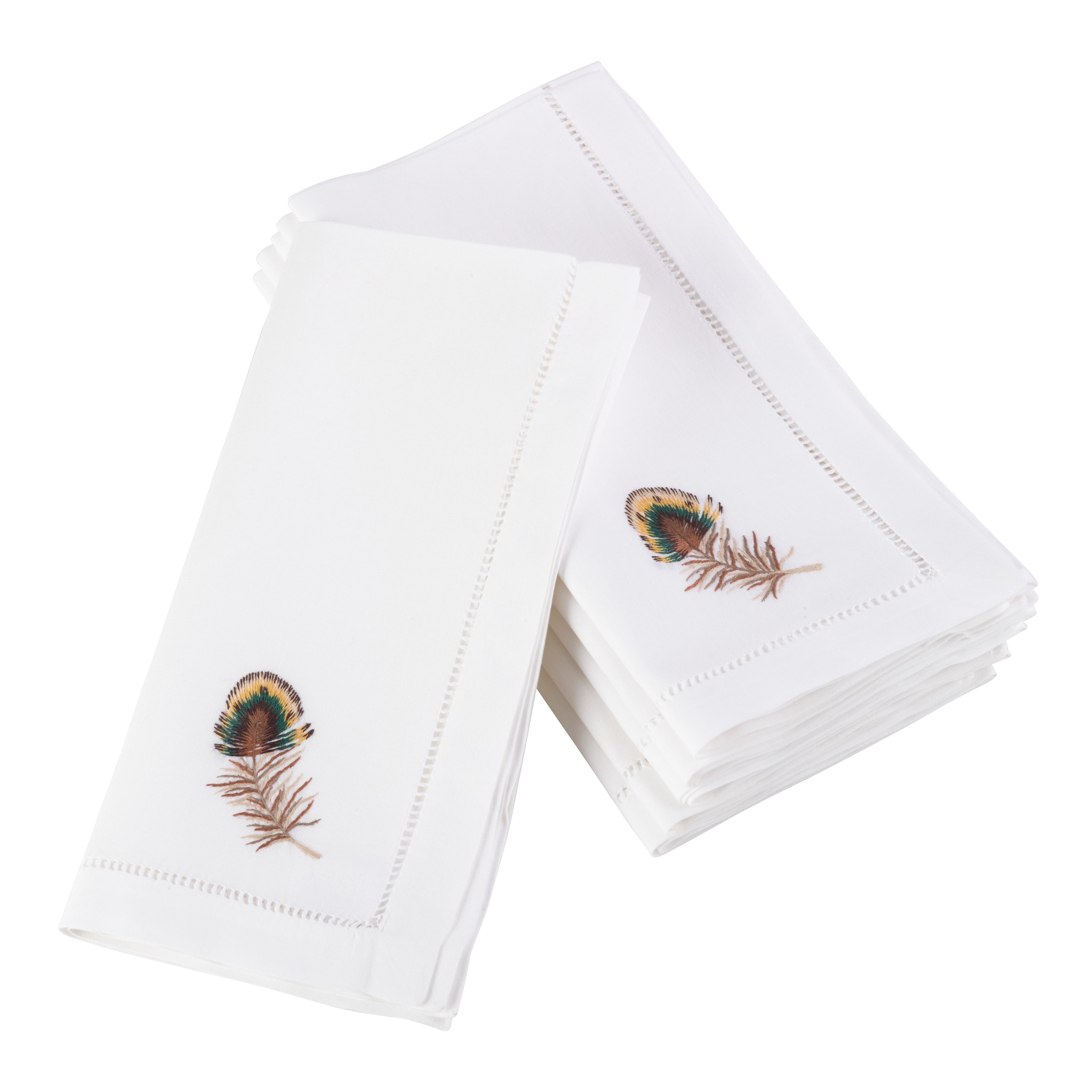 Embroidered Multicolor Feather Hemstitched Cotton Napkin Set Of 6