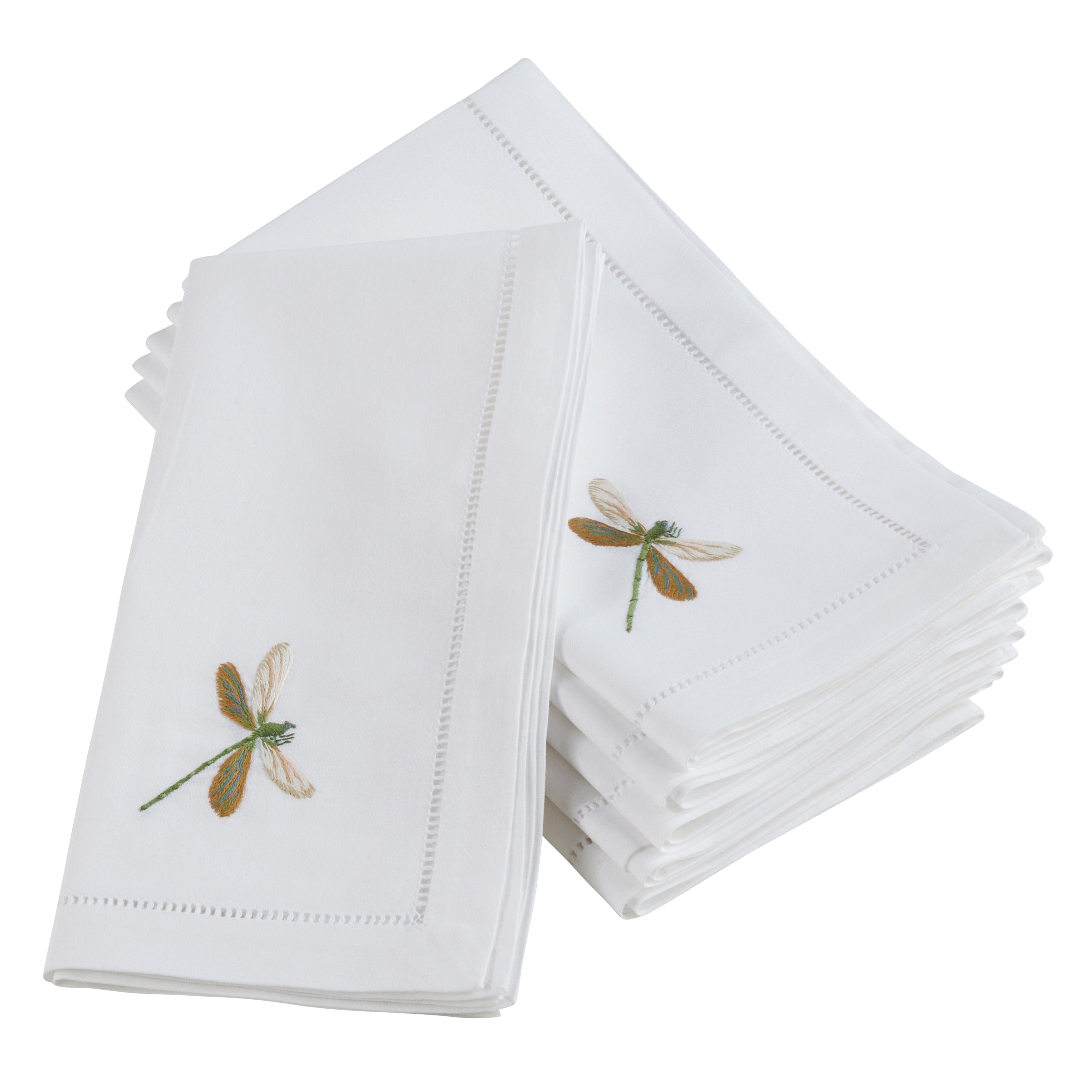 Embroidered Dragonfly Hemstitched Cotton Napkin Set Of 6