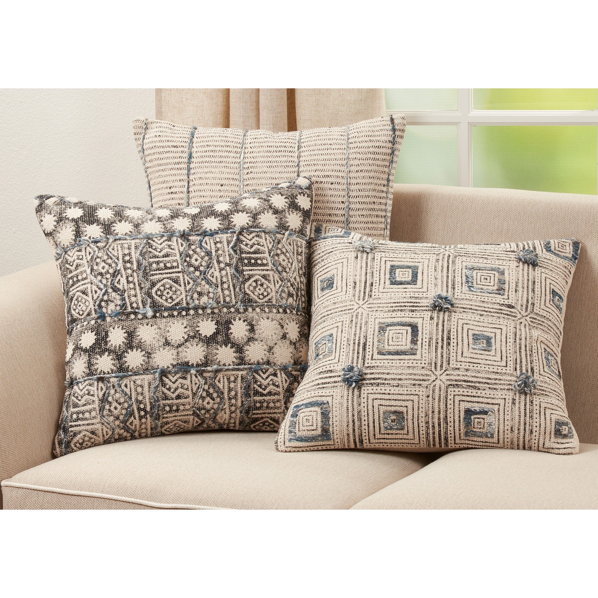Embroidered Pillow With Squares Design