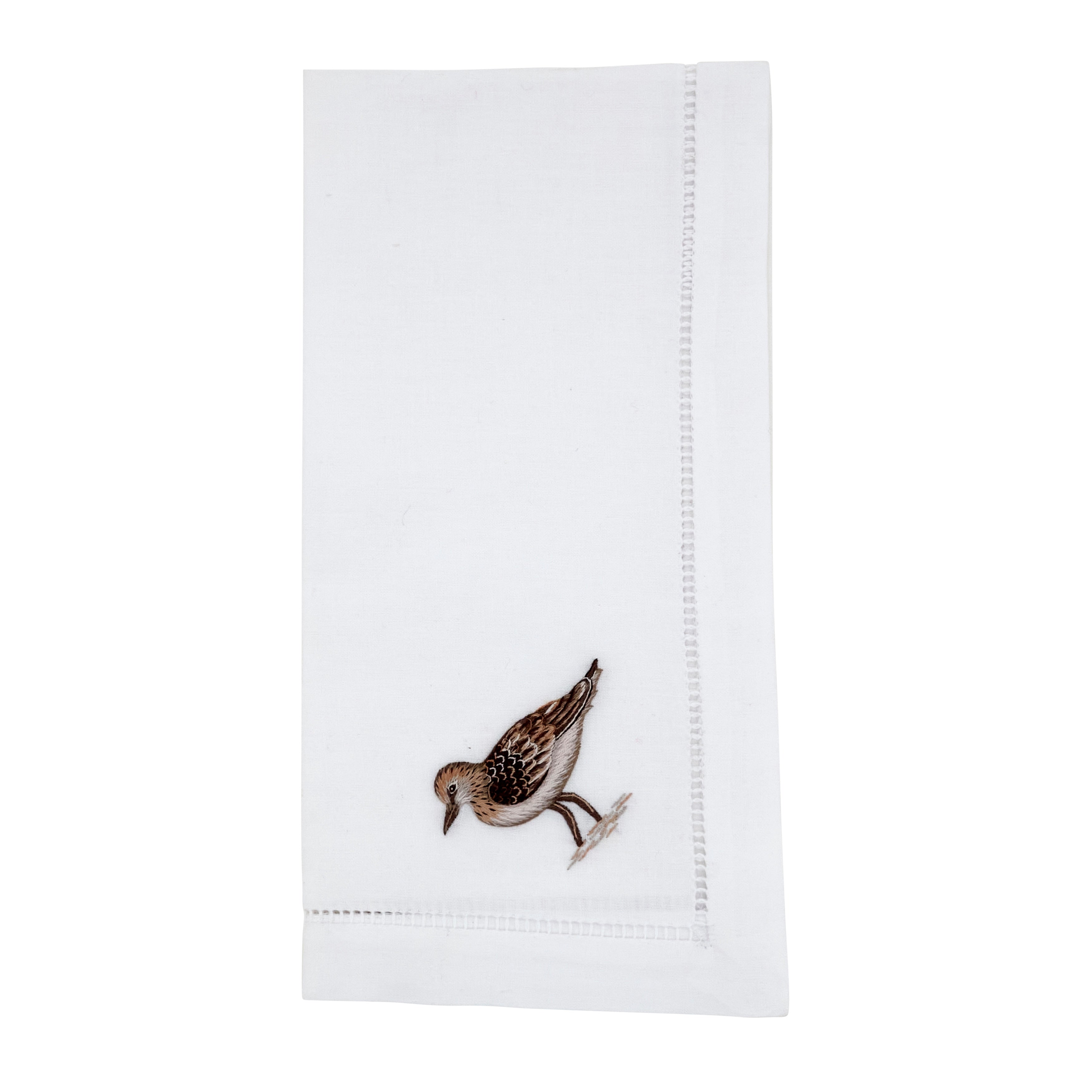 Embroidered Songbird Cotton Napkins Set Of 6 Hemstitch Border With Nature Inspired Motif 20 X20
