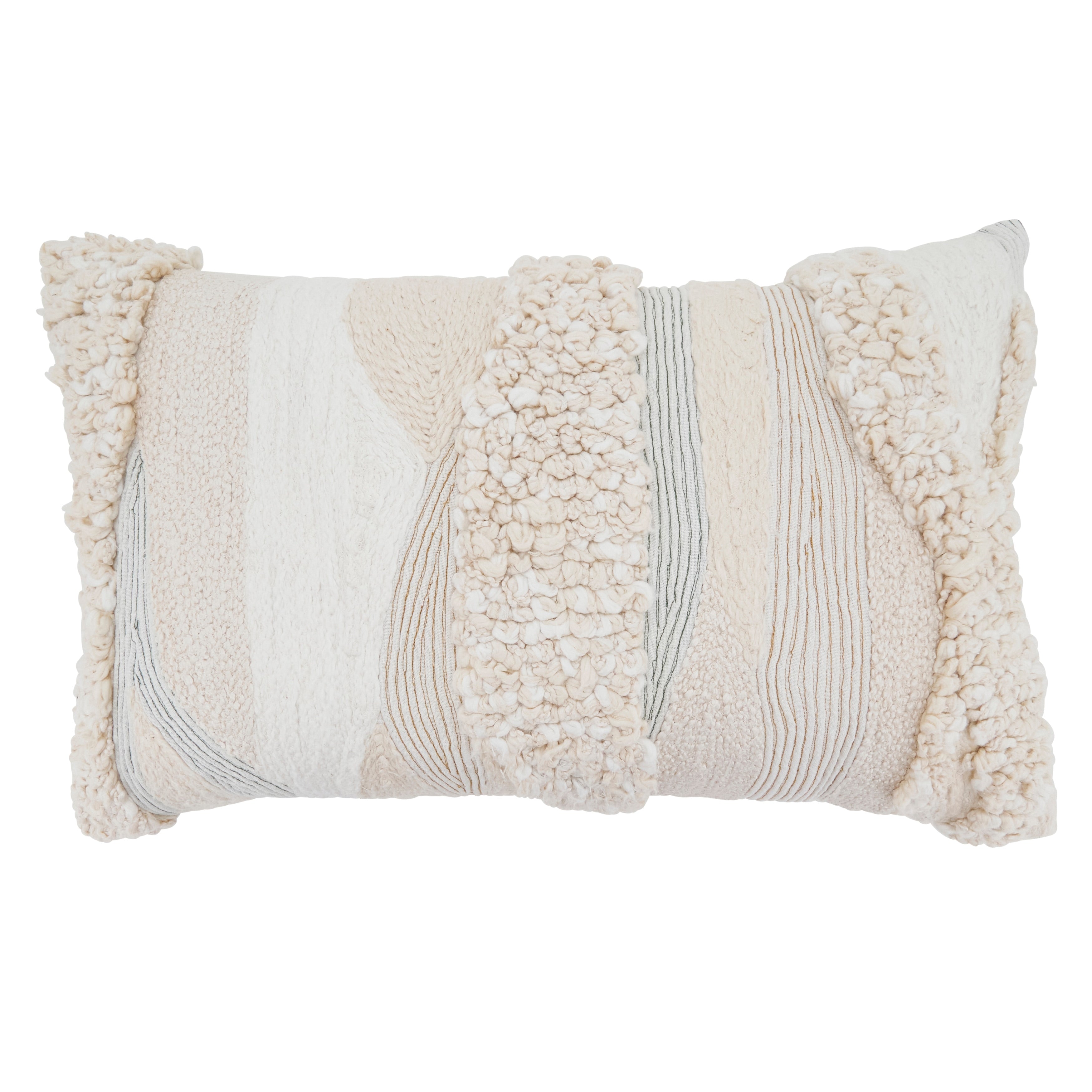 Embroidered Stripe Cotton Throw Pillow Textured Loop Stitch Design For Sofa Bed Accent Styling