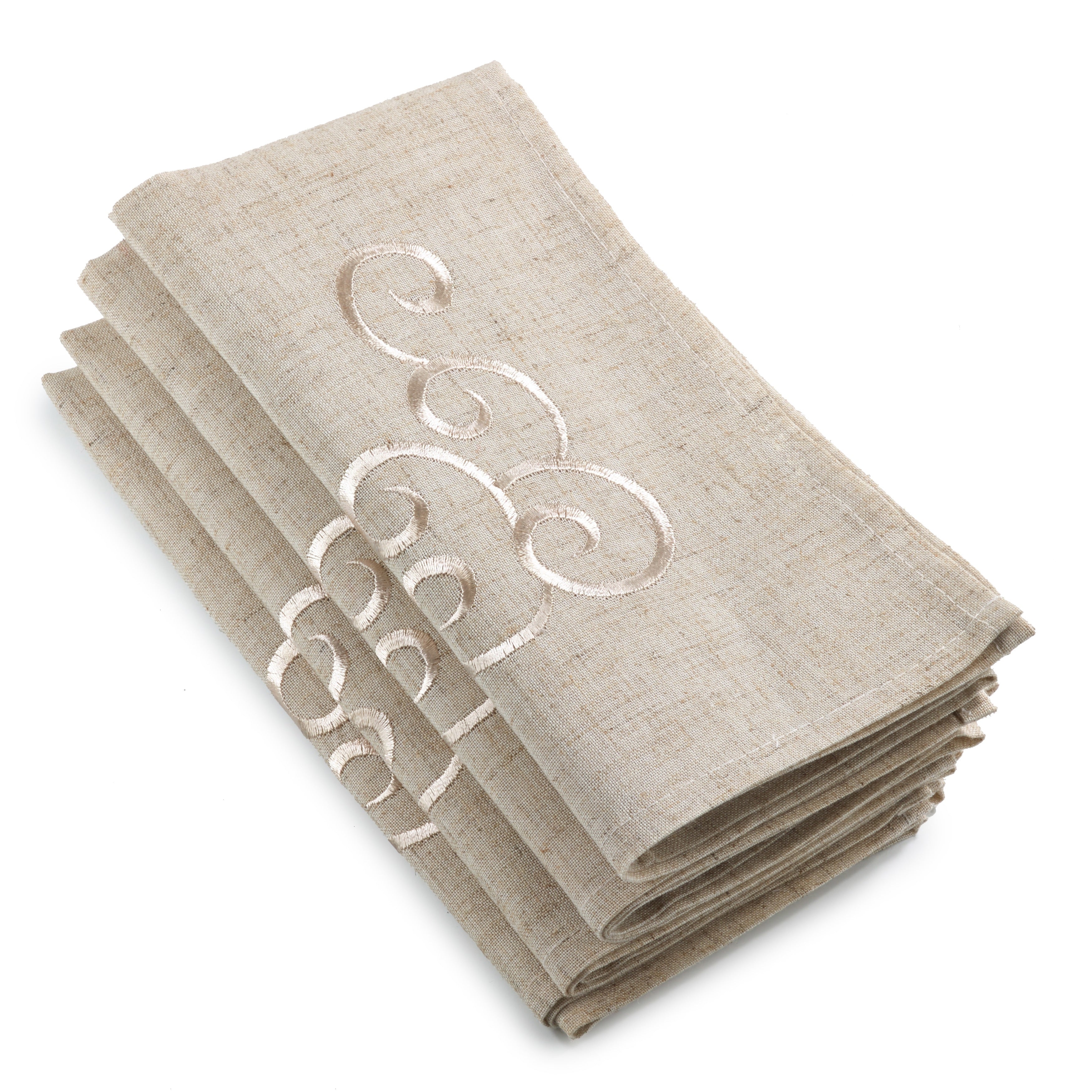 Embroidered Swirl Design Linen Blend Napkin Set Of 4