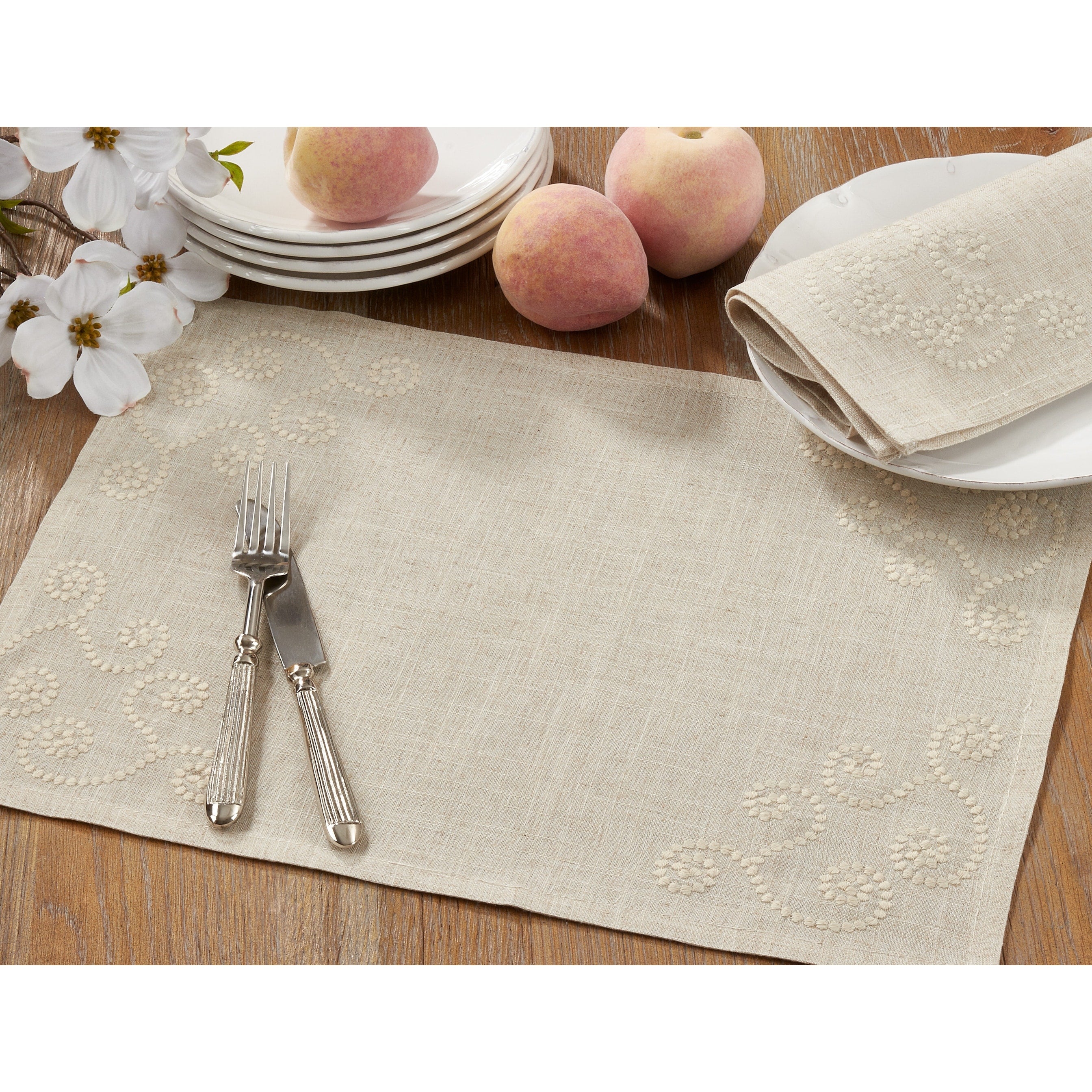 Embroidered Swirl Design Linen Blend Placemat Set Of 4