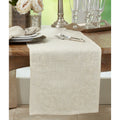 Embroidered Swirl Design Natural Linen Blend Table Runner