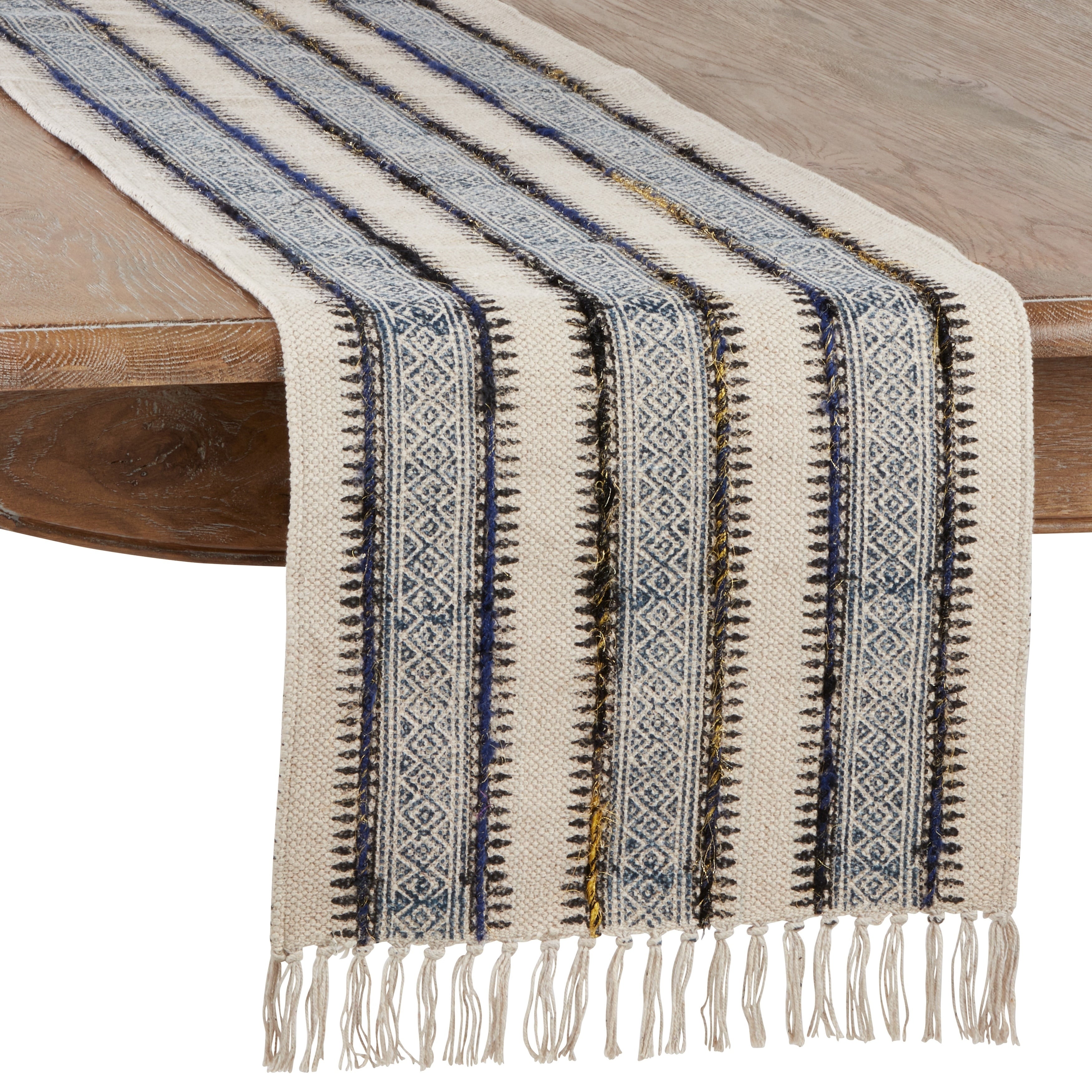 Embroidered Table Runner With Block Print Design