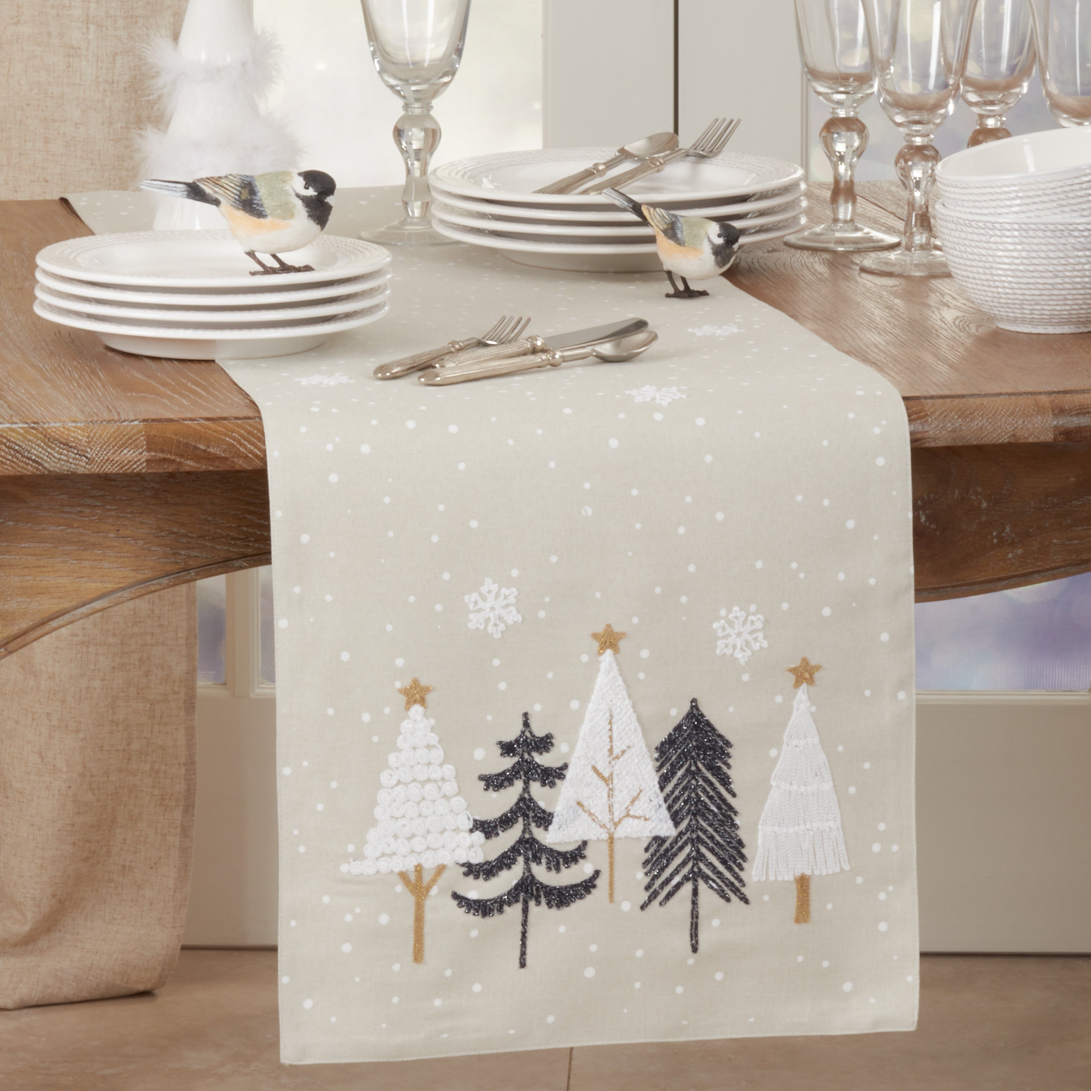 Embroidered Table Runner With Christmas Trees Design 16 X70