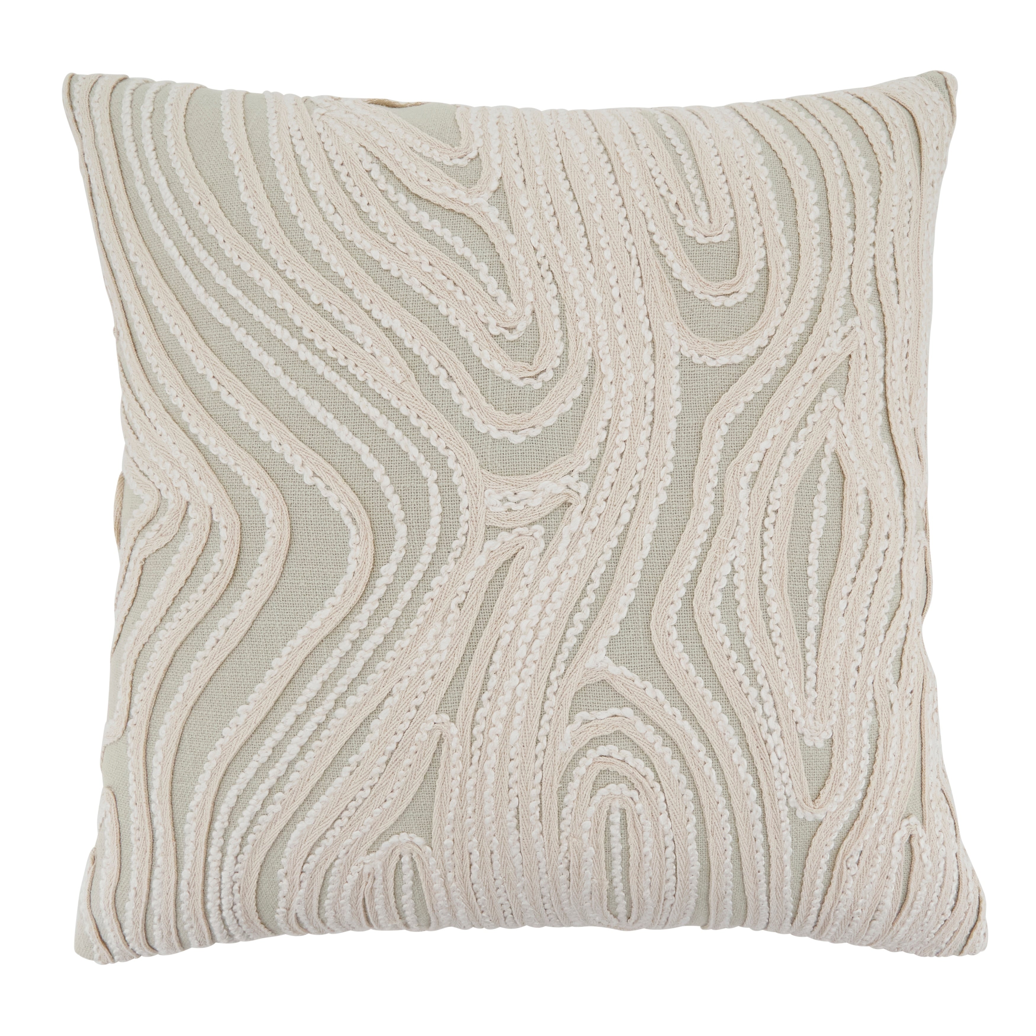 Embroidered Wave Cotton Throw Pillow Textured Swirl Stitch Design For Sofa Bed Accent Styling 18 X18