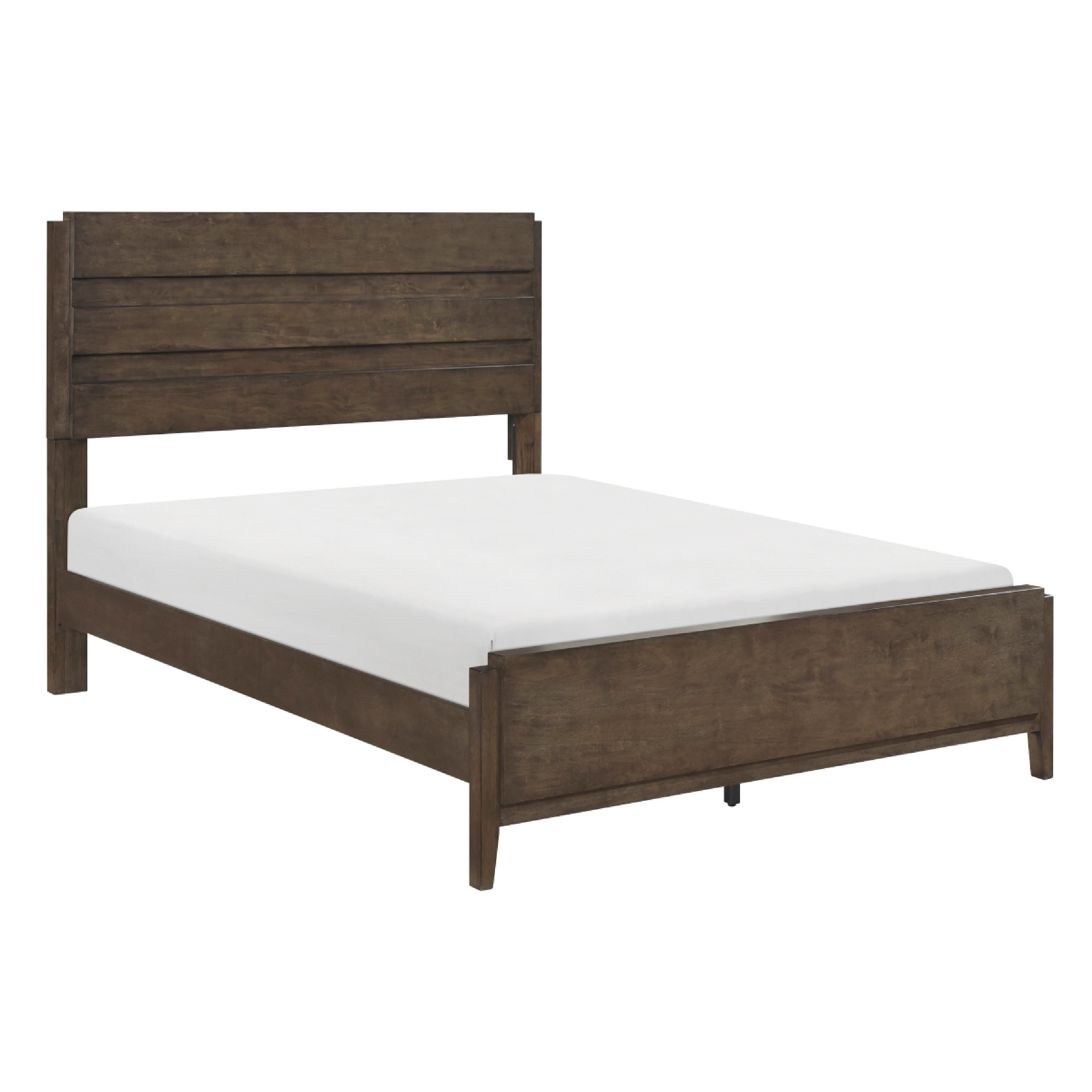 Eme Queen Size Bed Slatted Headboard Classic Dark Walnut Brown Frame
