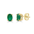 Emerald Oval Stud Earrings 14K Yellow Gold By Joelle Collection