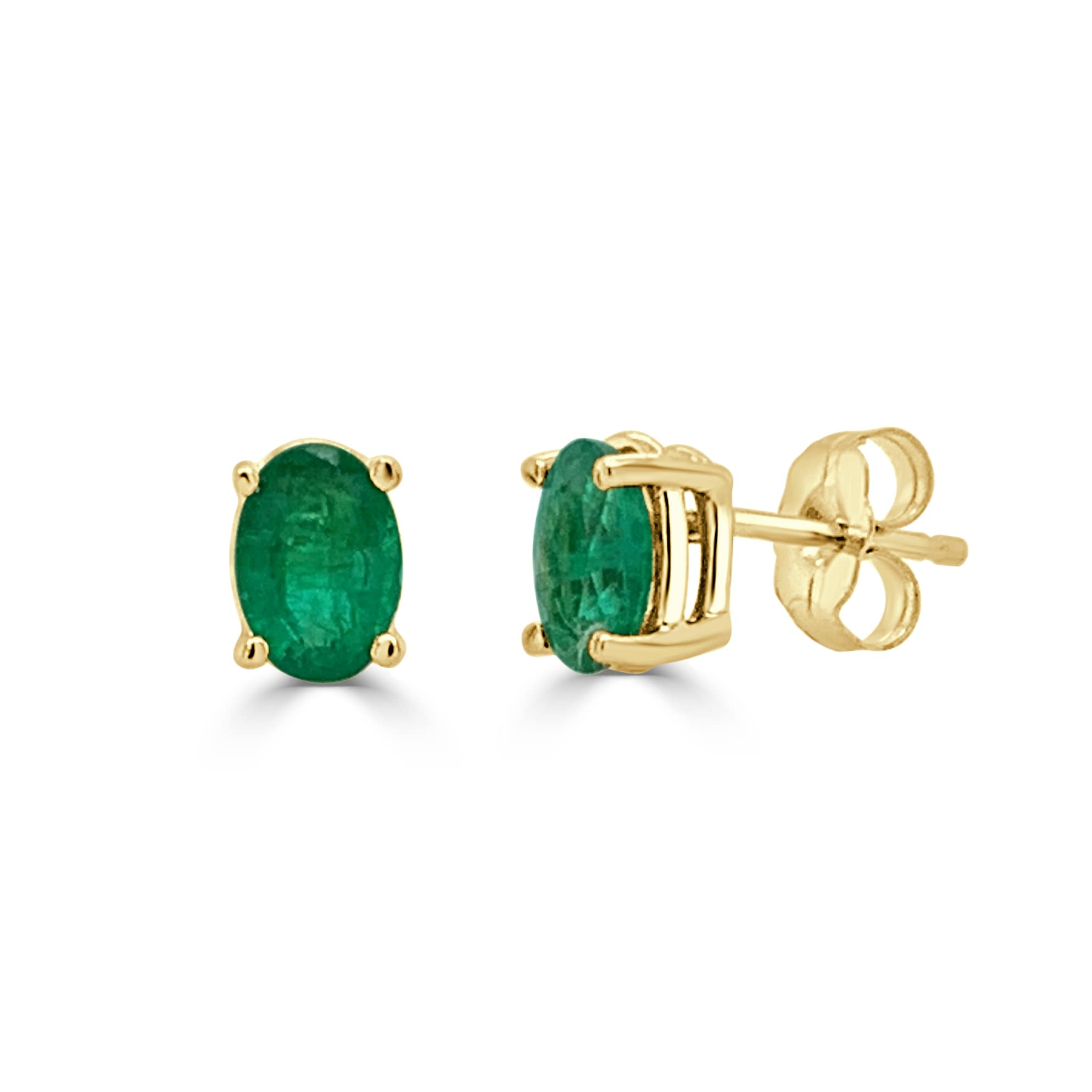 Emerald Oval Stud Earrings 14K Yellow Gold By Joelle Collection