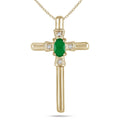 Emerald And Diamond Cross Pendant In 10K Yellow Gold