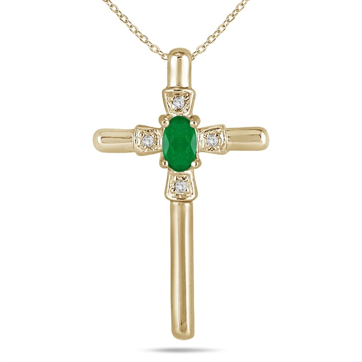 Emerald And Diamond Cross Pendant In 10K Yellow Gold