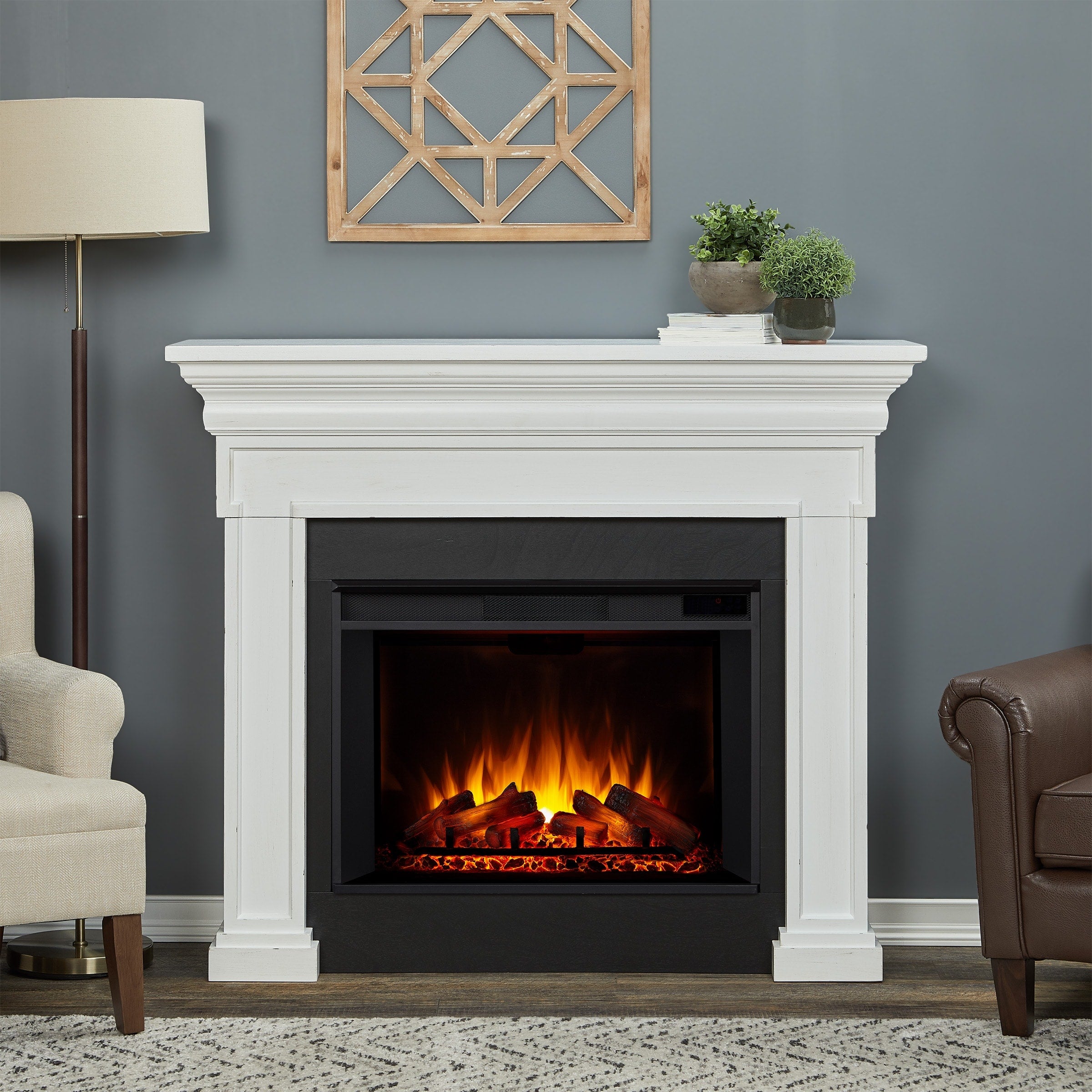 Emerson Grand Electric Fireplace In Rustic White By Real Flame