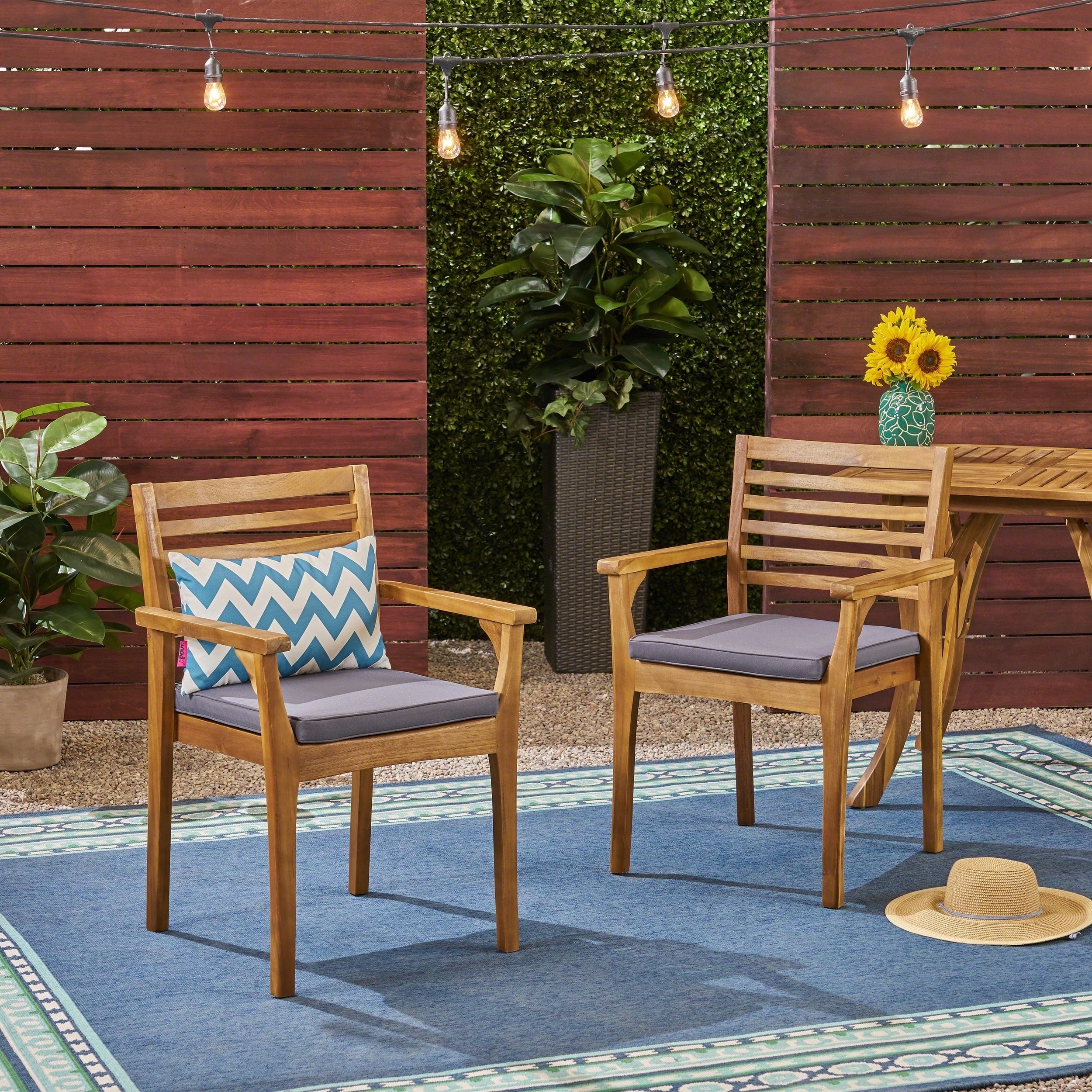Emerson Outdoor Acacia Wood Dining Chairs With Cushion Set Of 2 By Christopher Knight Home