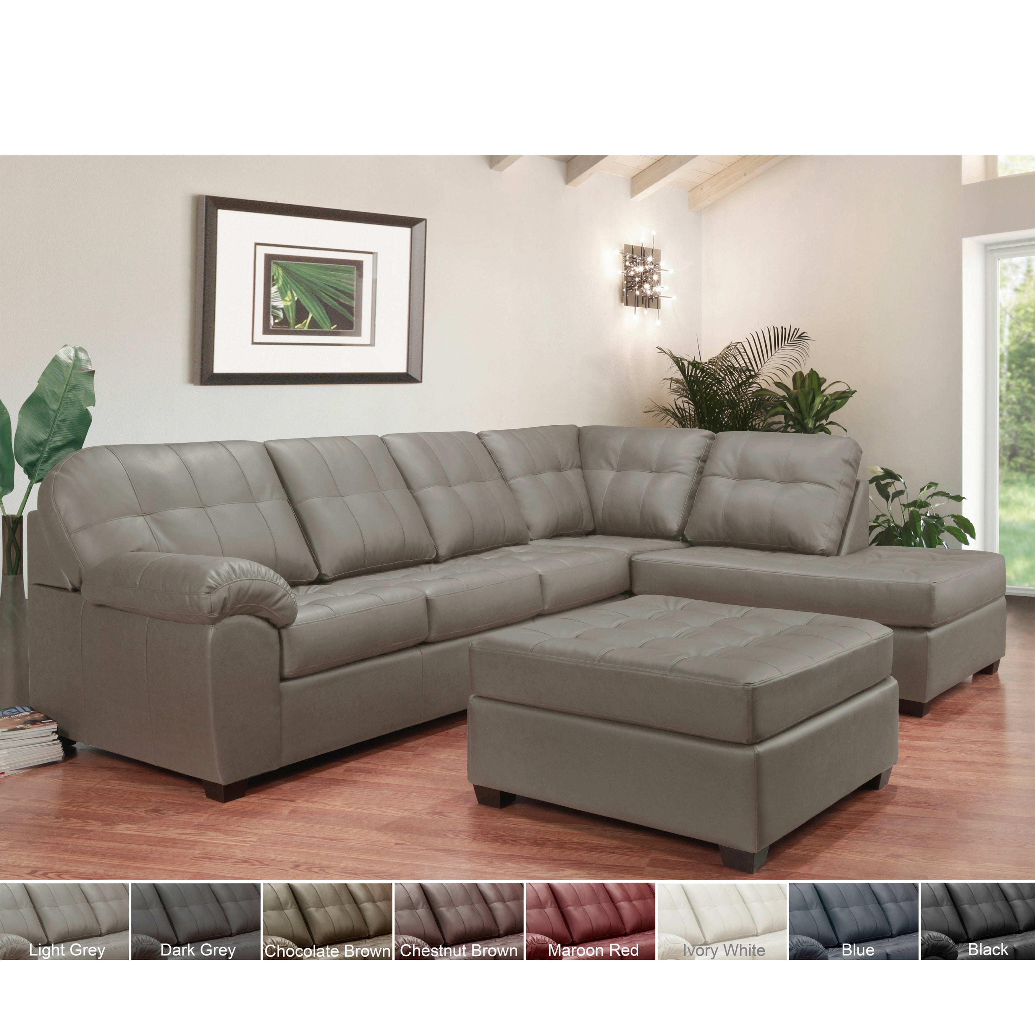 Emerson Top Grain Leather Tufted Sectional Sofa And Ottoman