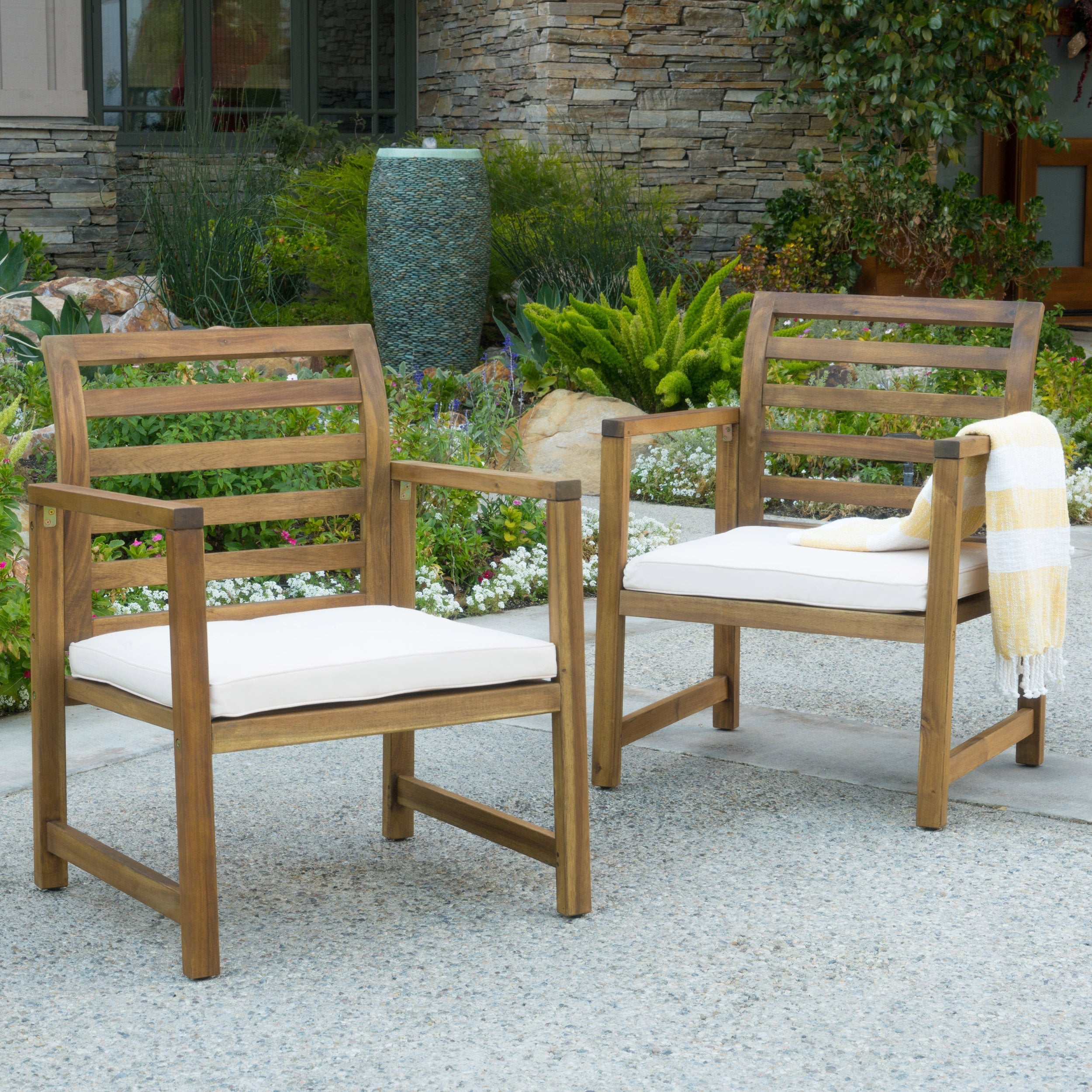 Emilano Outdoor Acacia Wood Club Chair With Cushions Set Of 2 By Christopher Knight Home