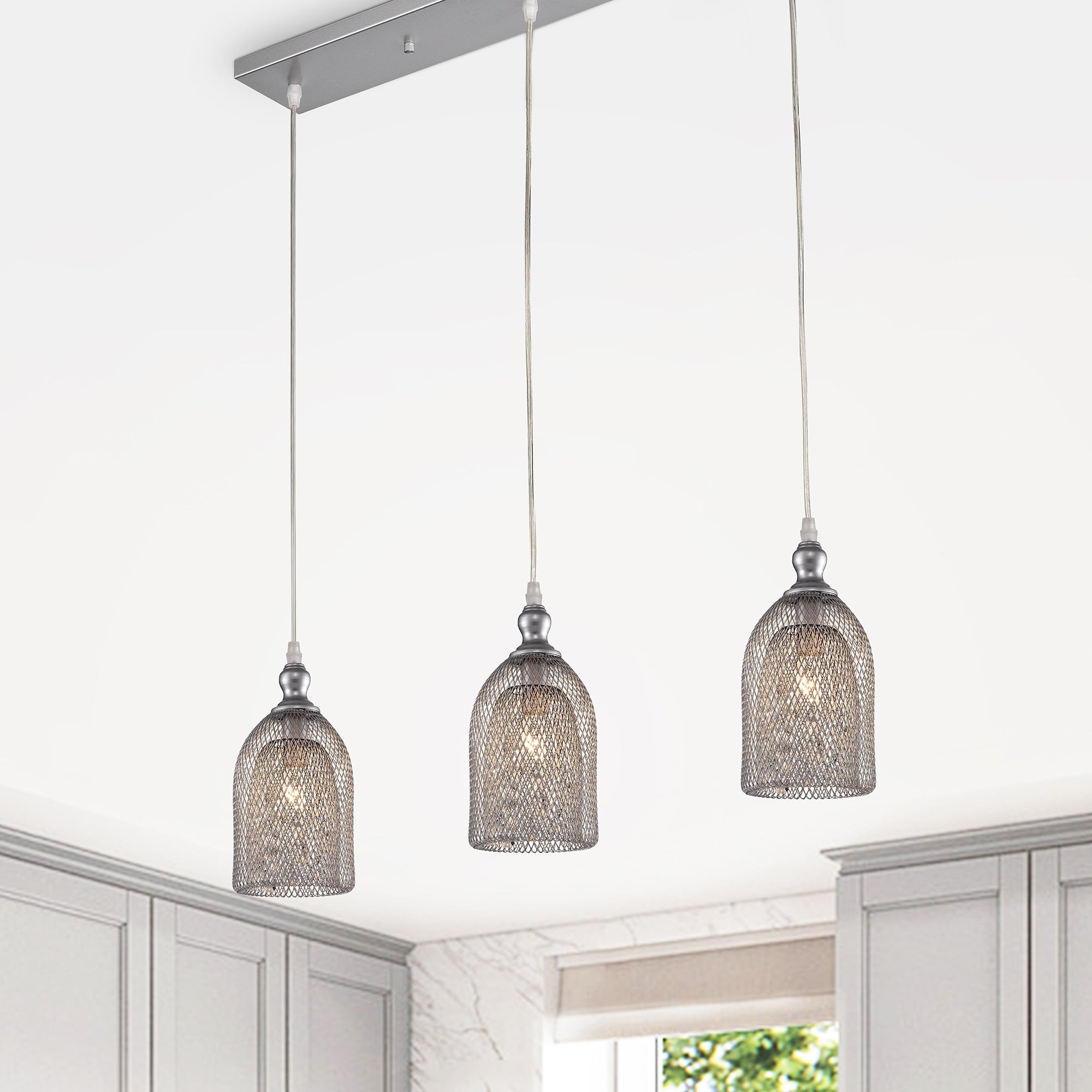 Emili Silver 3 Light Metal Bell Shades Linear Pendant Light